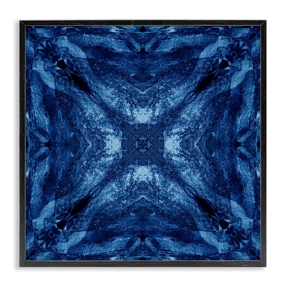 Stupell Industries Mirrored Blue Pattern Abstract Painting Black Framed Art Print Wall Art, 24 x 24