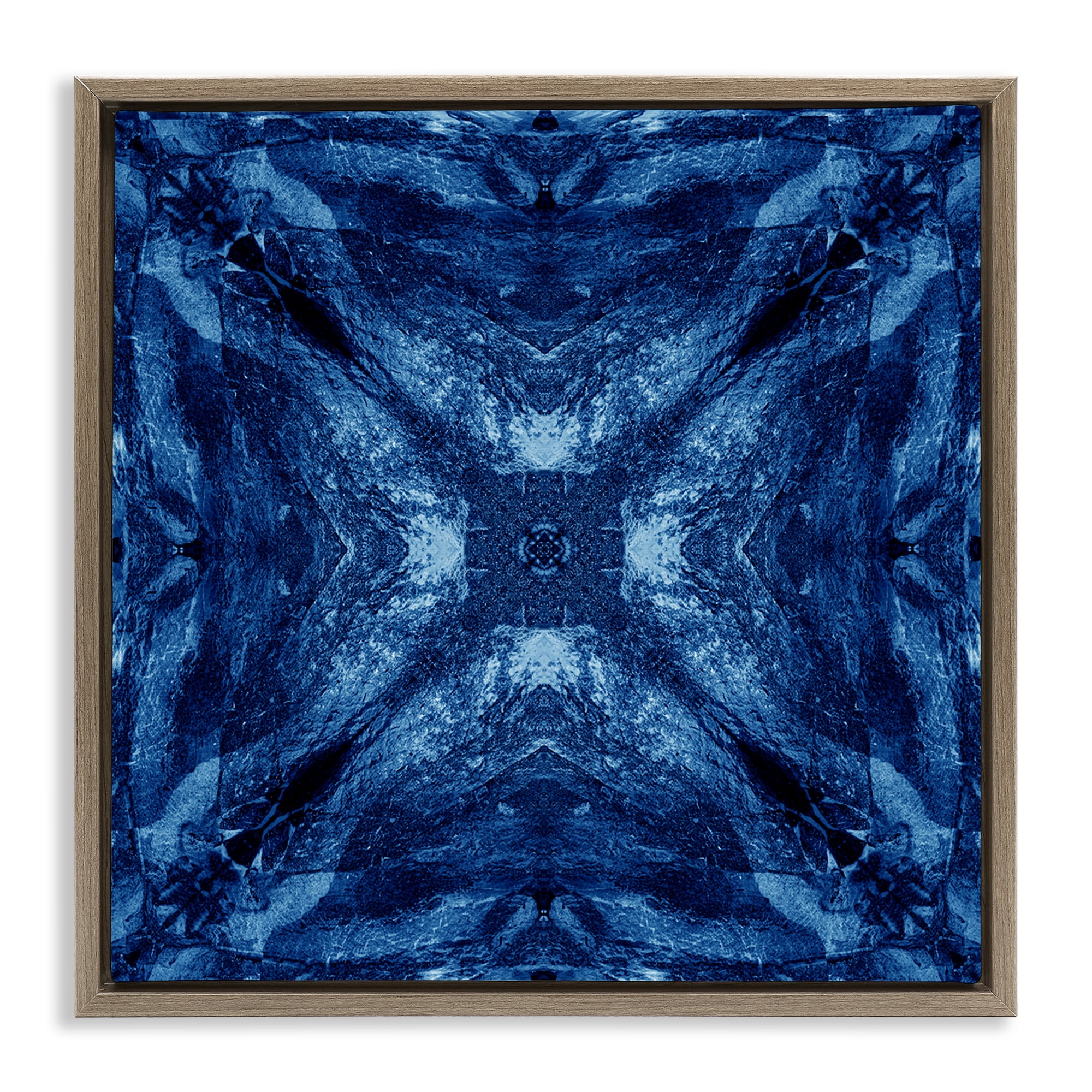 Stupell Industries Mirrored Blue Pattern Abstract Painting Brown Floater Framed Canvas Art Print Wall Art, 18 x 18
