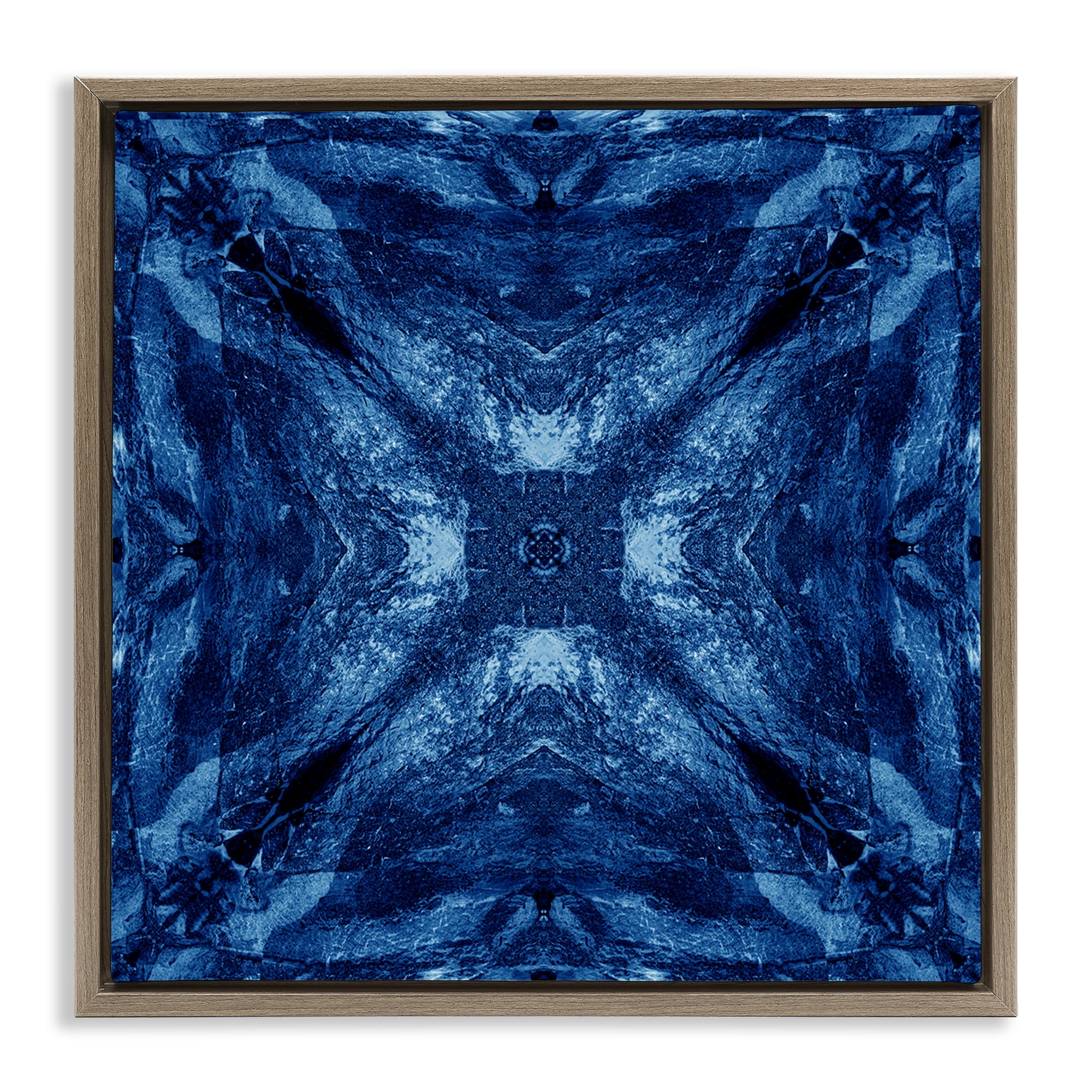 Stupell Industries Mirrored Blue Pattern Abstract Painting Brown Floater Framed Canvas Art Print Wall Art, 25 x 25