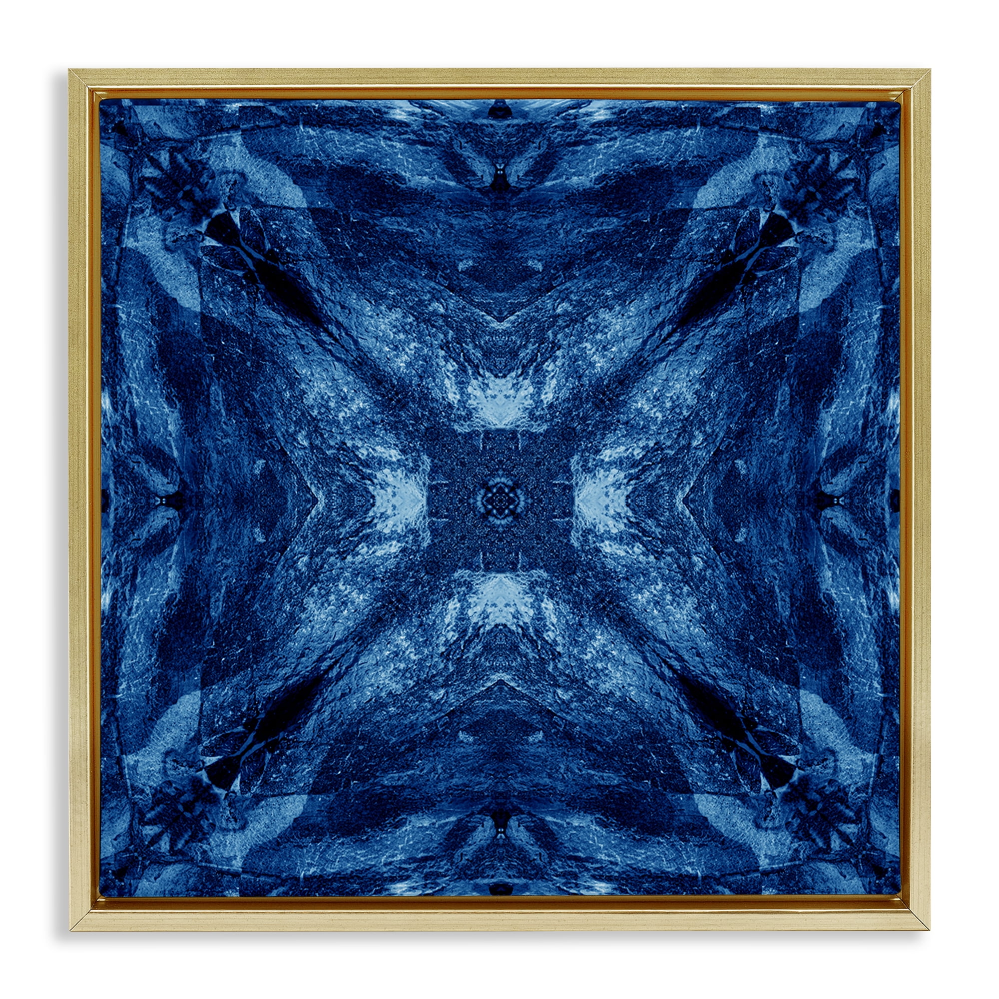 Stupell Industries Mirrored Blue Pattern Abstract Painting Gold Floater Framed Canvas Art Print Wall Art, 18 x 18