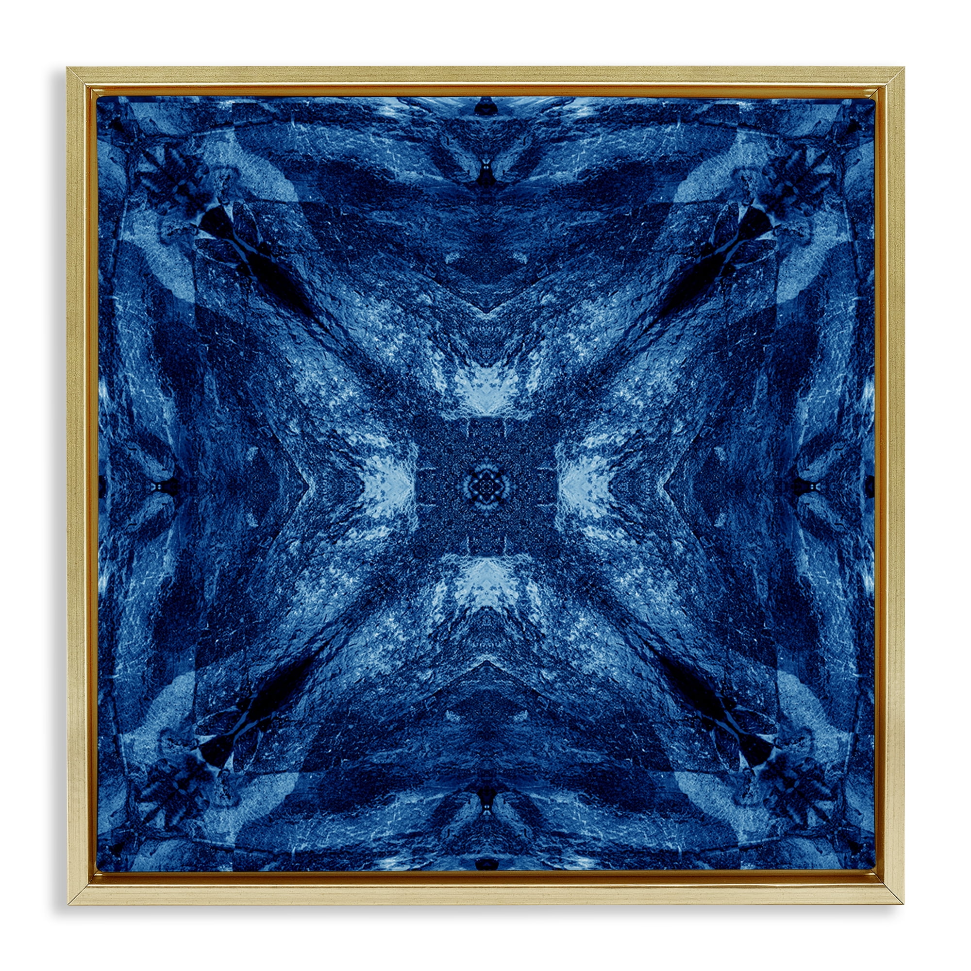 Stupell Industries Mirrored Blue Pattern Abstract Painting Gold Floater Framed Canvas Art Print Wall Art, 25 x 25