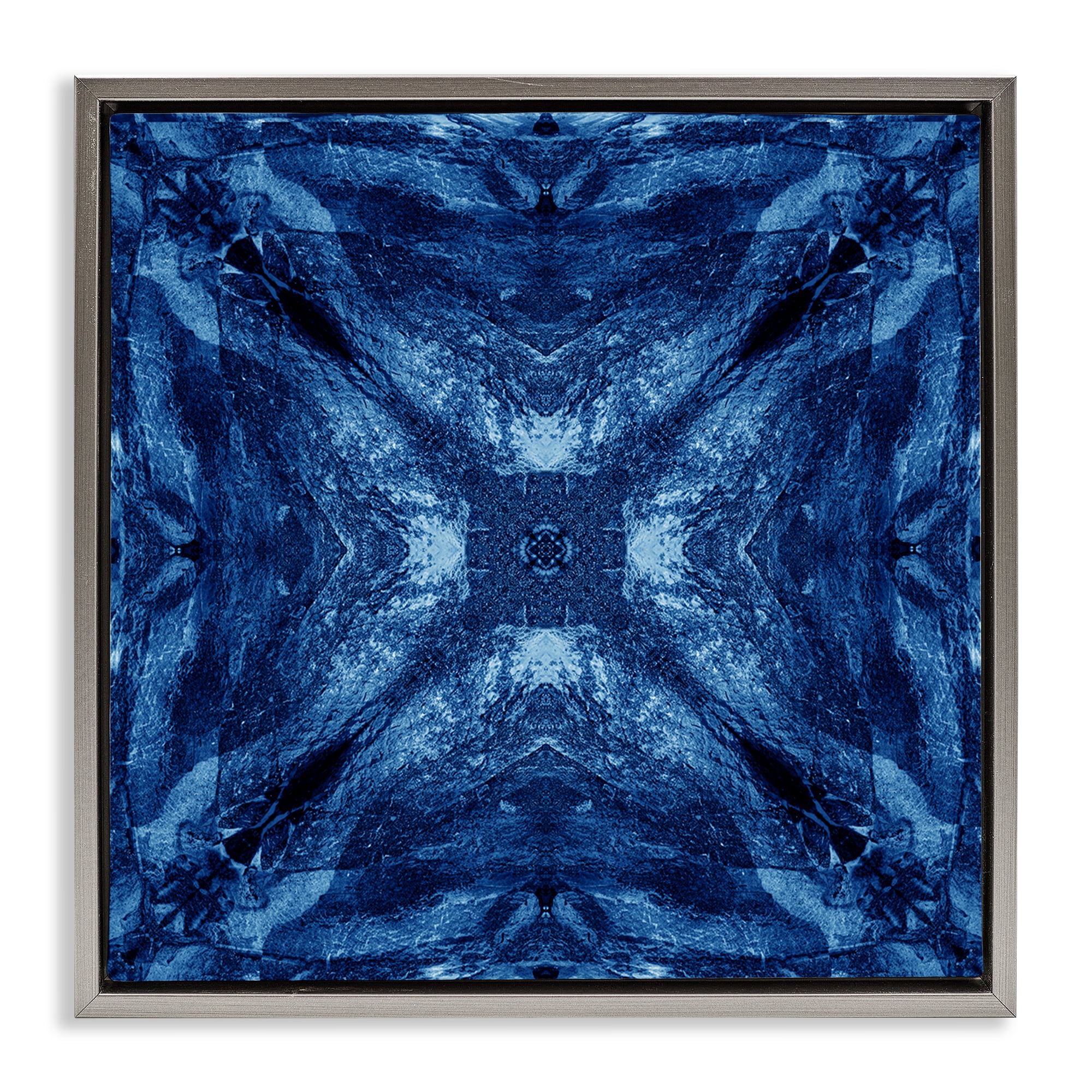 Stupell Industries Mirrored Blue Pattern Abstract Painting Gray Floater Framed Canvas Art Print Wall Art, 18 x 18