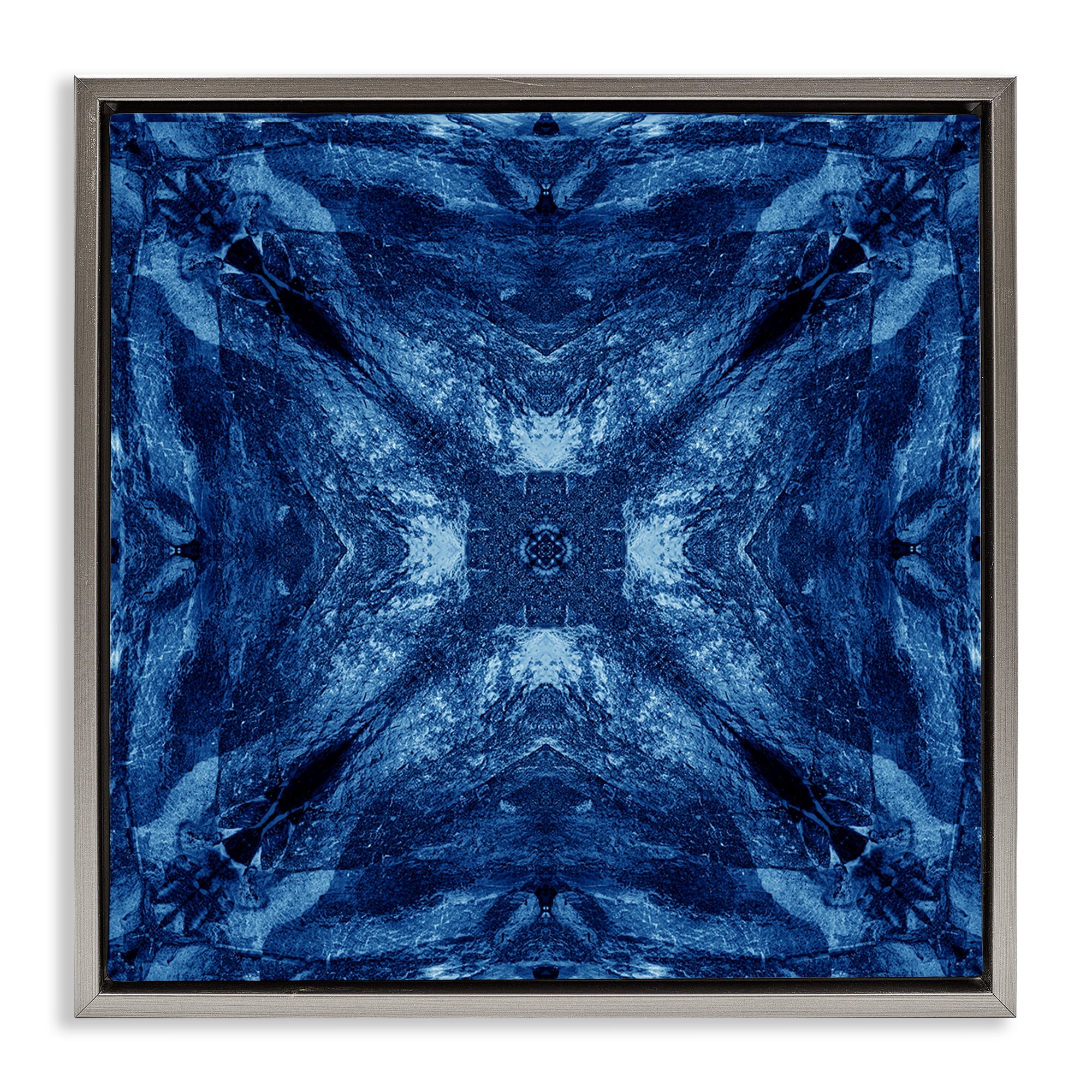 Stupell Industries Mirrored Blue Pattern Abstract Painting Gray Floater Framed Canvas Art Print Wall Art, 25 x 25