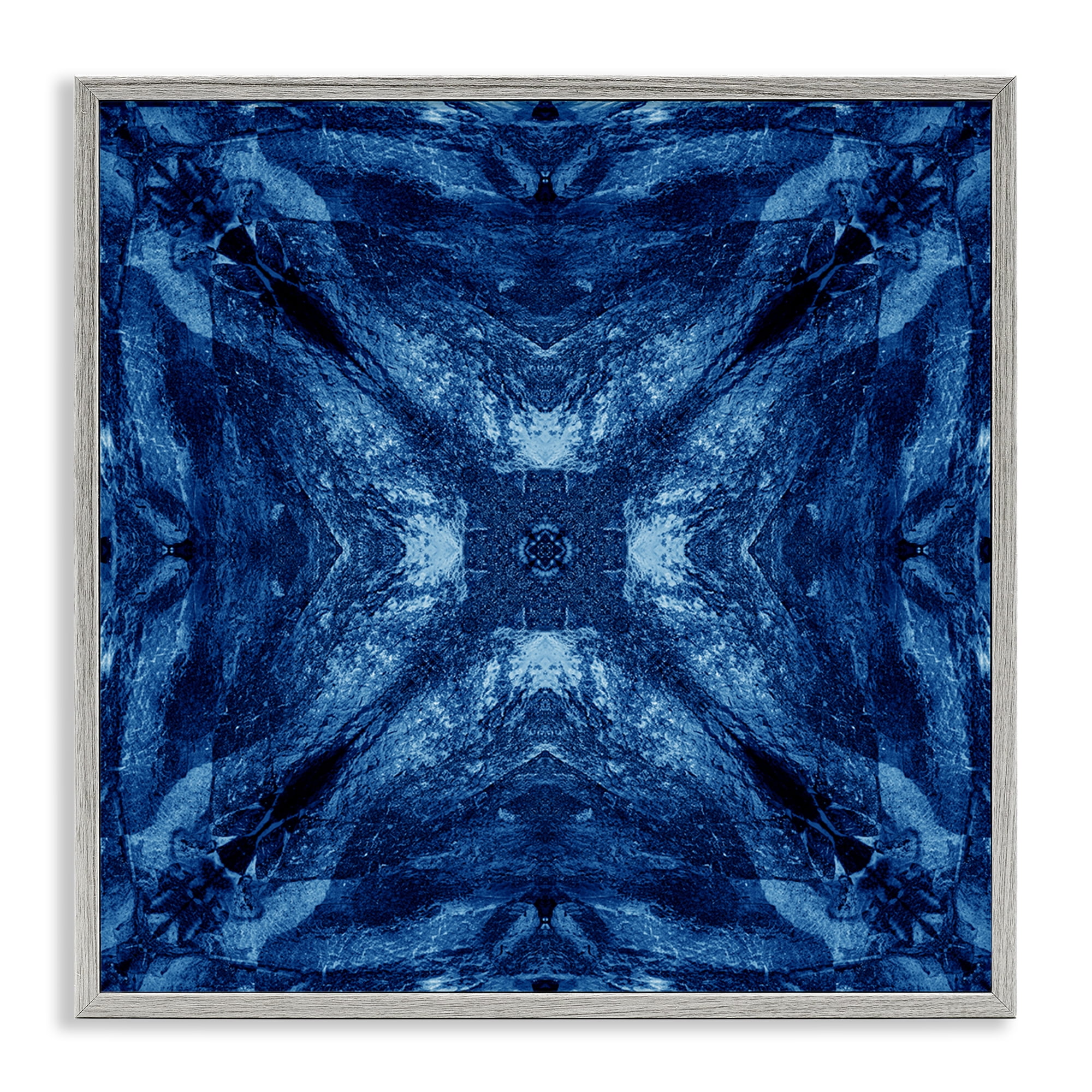 Stupell Industries Mirrored Blue Pattern Abstract Painting Gray Framed Art Print Wall Art, 24 x 24
