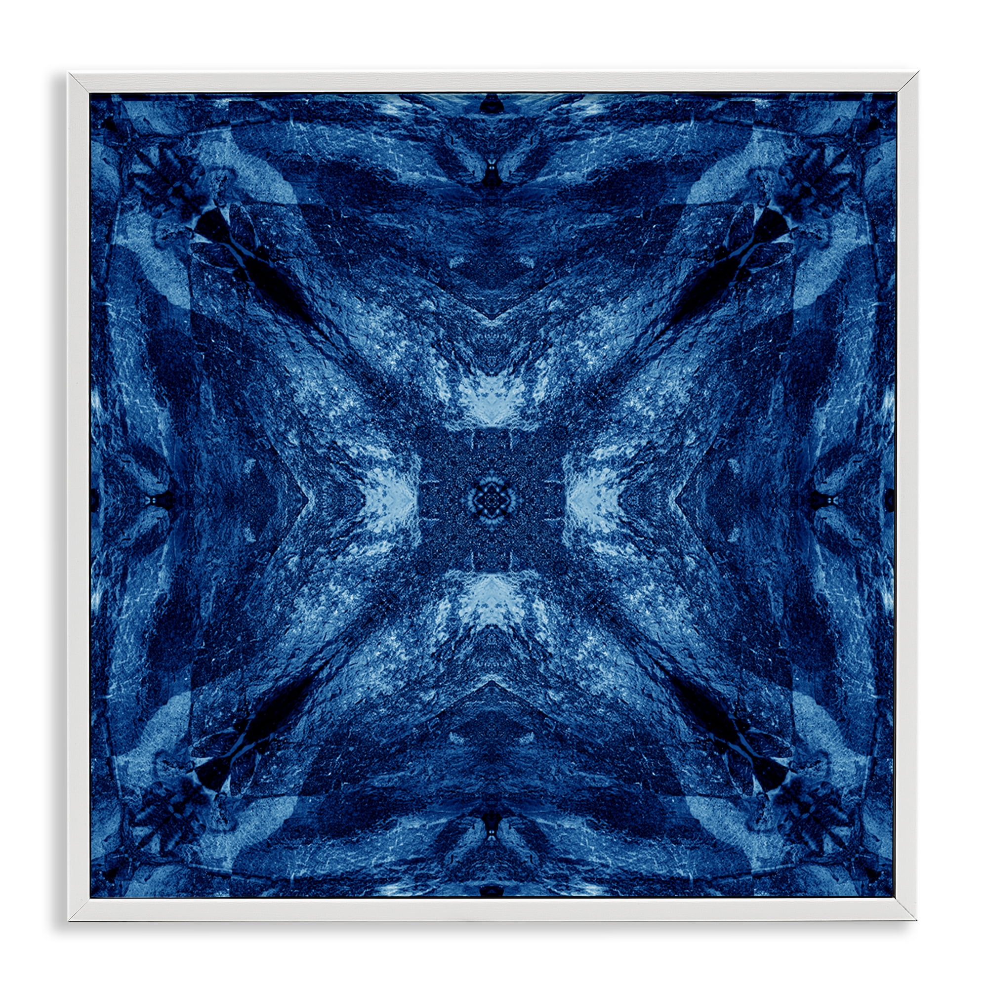 Stupell Industries Mirrored Blue Pattern Abstract Painting White Framed Art Print Wall Art, 12 x 12