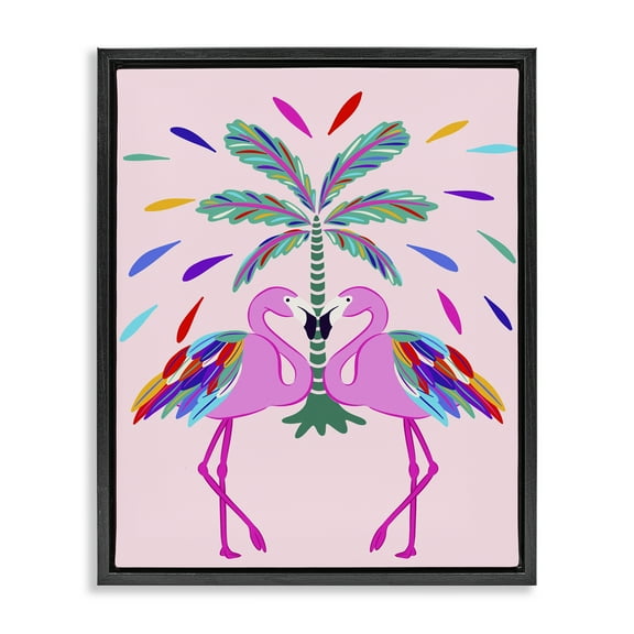 Stupell Industries Mirrored Flamingos Flair Animals Painting Black Floater Framed Canvas Art Print Wall Art, 17 x 21