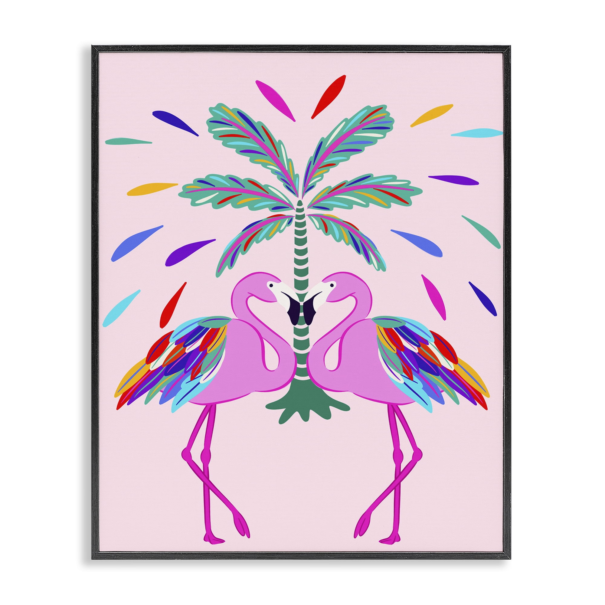 Stupell Industries Mirrored Flamingos Flair Animals Painting Black Framed Art Print Wall Art, 24 x 30