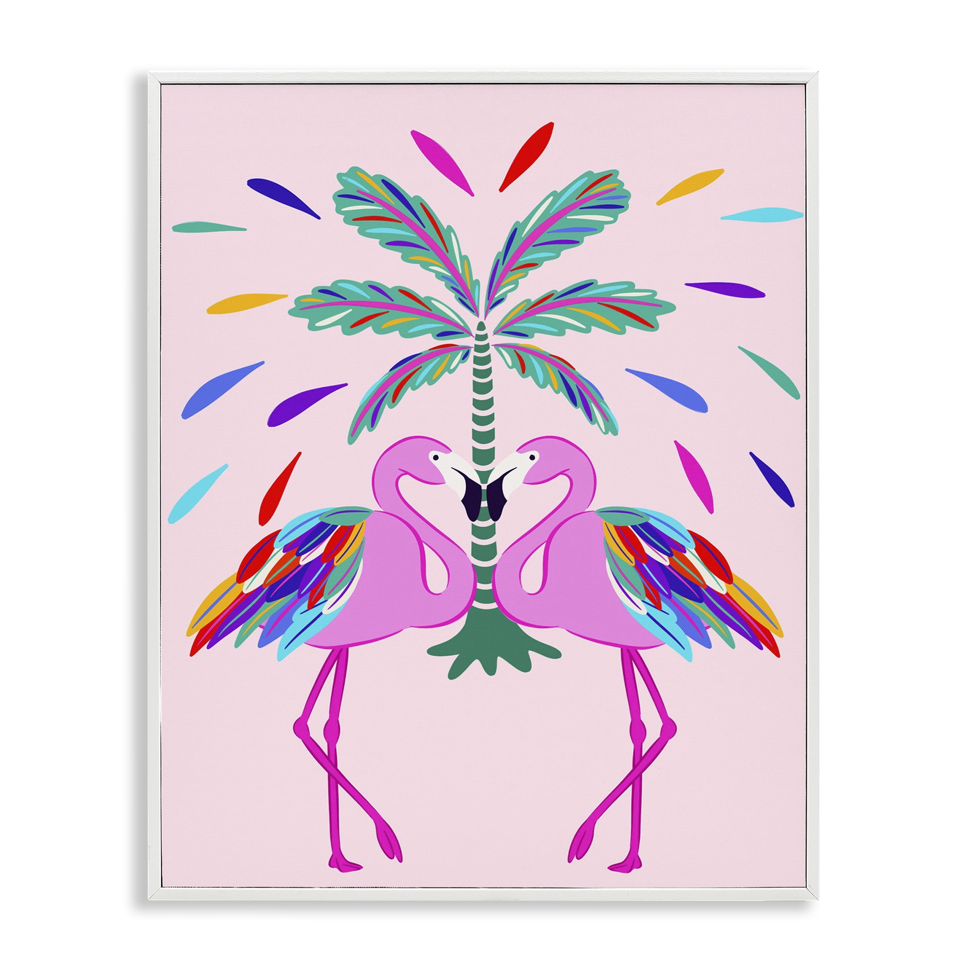 Stupell Industries Mirrored Flamingos Flair Animals Painting White Framed Art Print Wall Art, 16 x 20