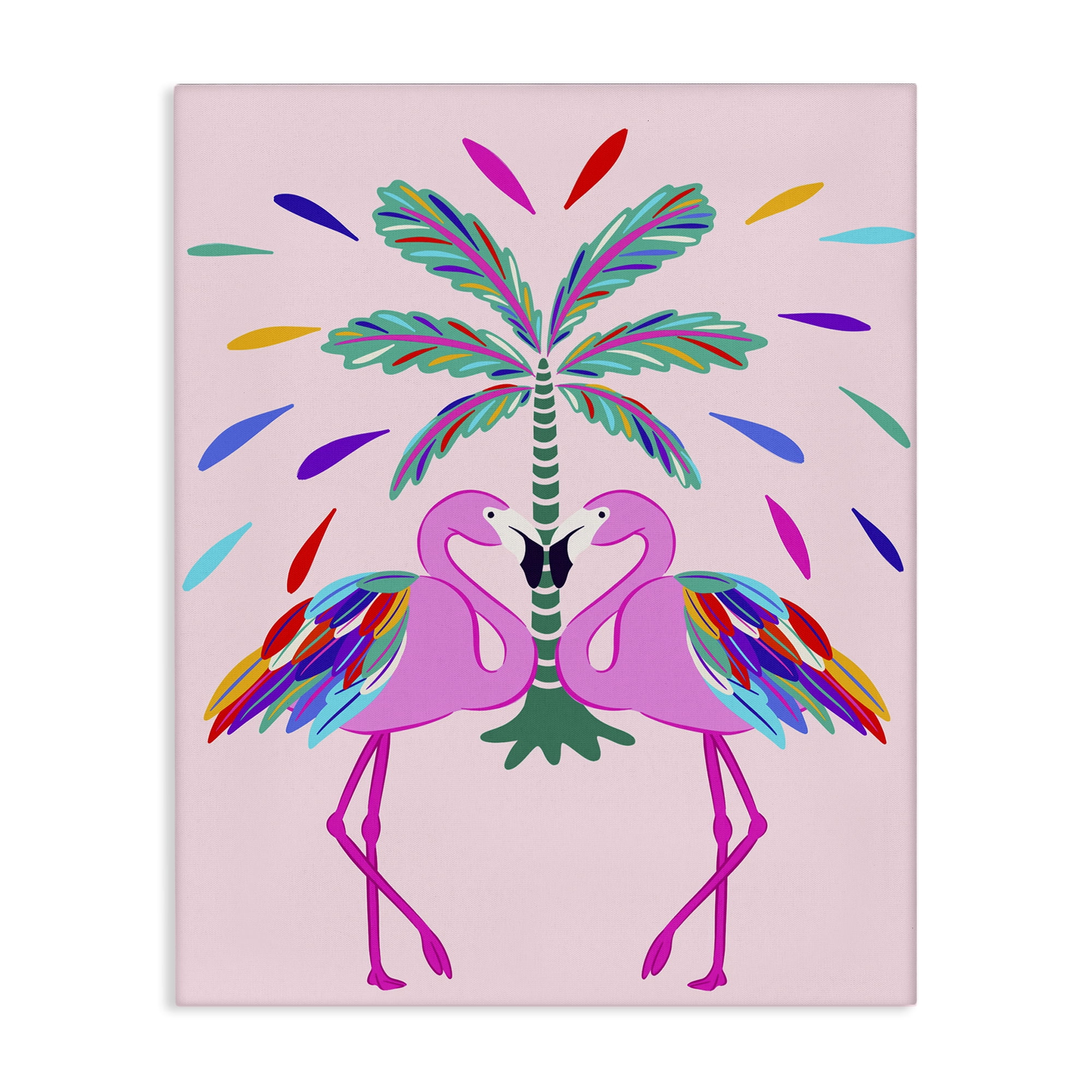 Stupell Industries Mirrored Flamingos Flair Animals Painting Wrapped Canvas Art Print Wall Art, 16 x 20