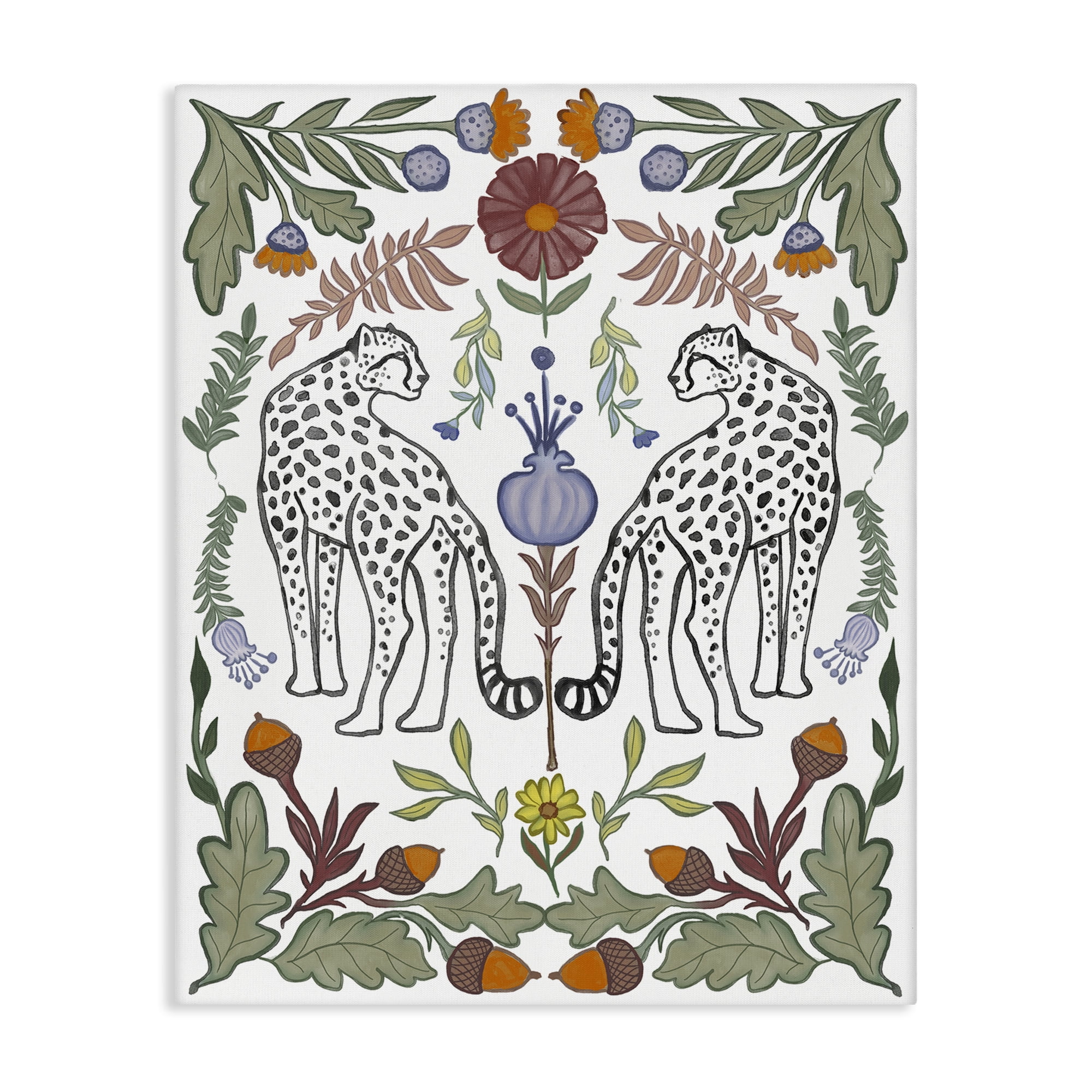 Stupell Industries Mirrored Plants with Leopards Animals Painting Wrapped Canvas Art Print Wall Art, 16 x 20