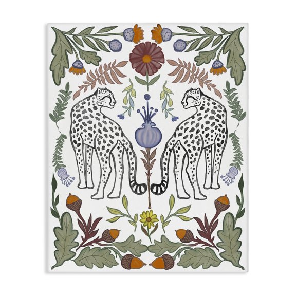 Stupell Industries Mirrored Plants with Leopards Animals Painting Wrapped Canvas Art Print Wall Art, 16 x 20
