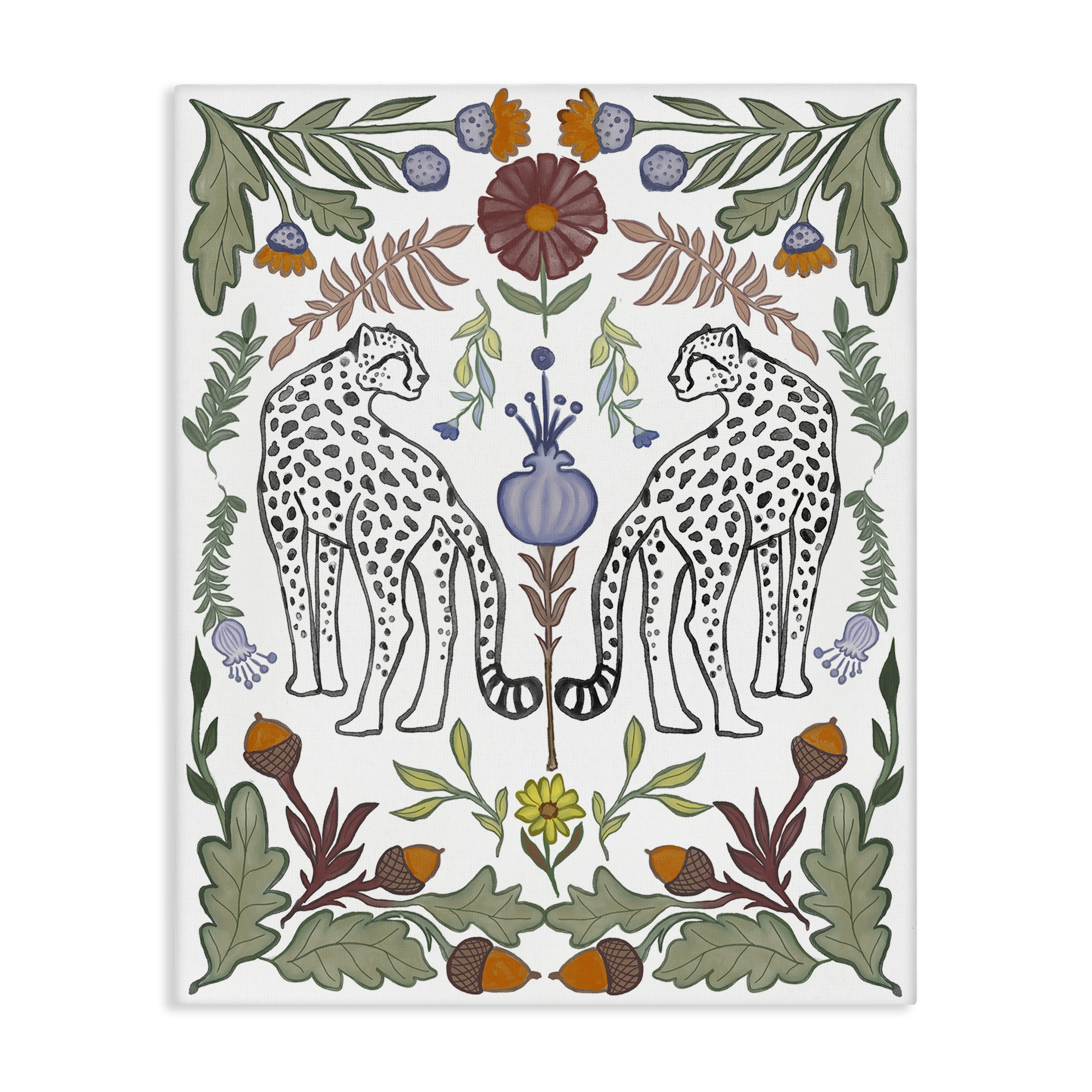 Stupell Industries Mirrored Plants with Leopards Animals Painting Wrapped Canvas Art Print Wall Art, 30 x 40