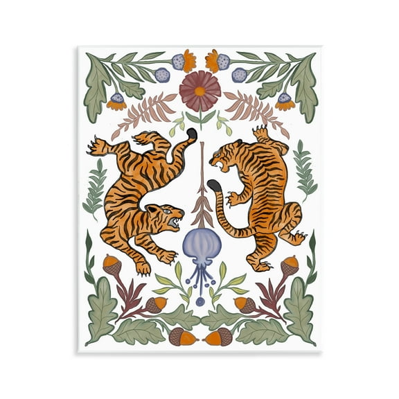 Stupell Industries Mirrored Plants with Tigers Animals Painting Unframed Art Print Wall Art, 11 x 14