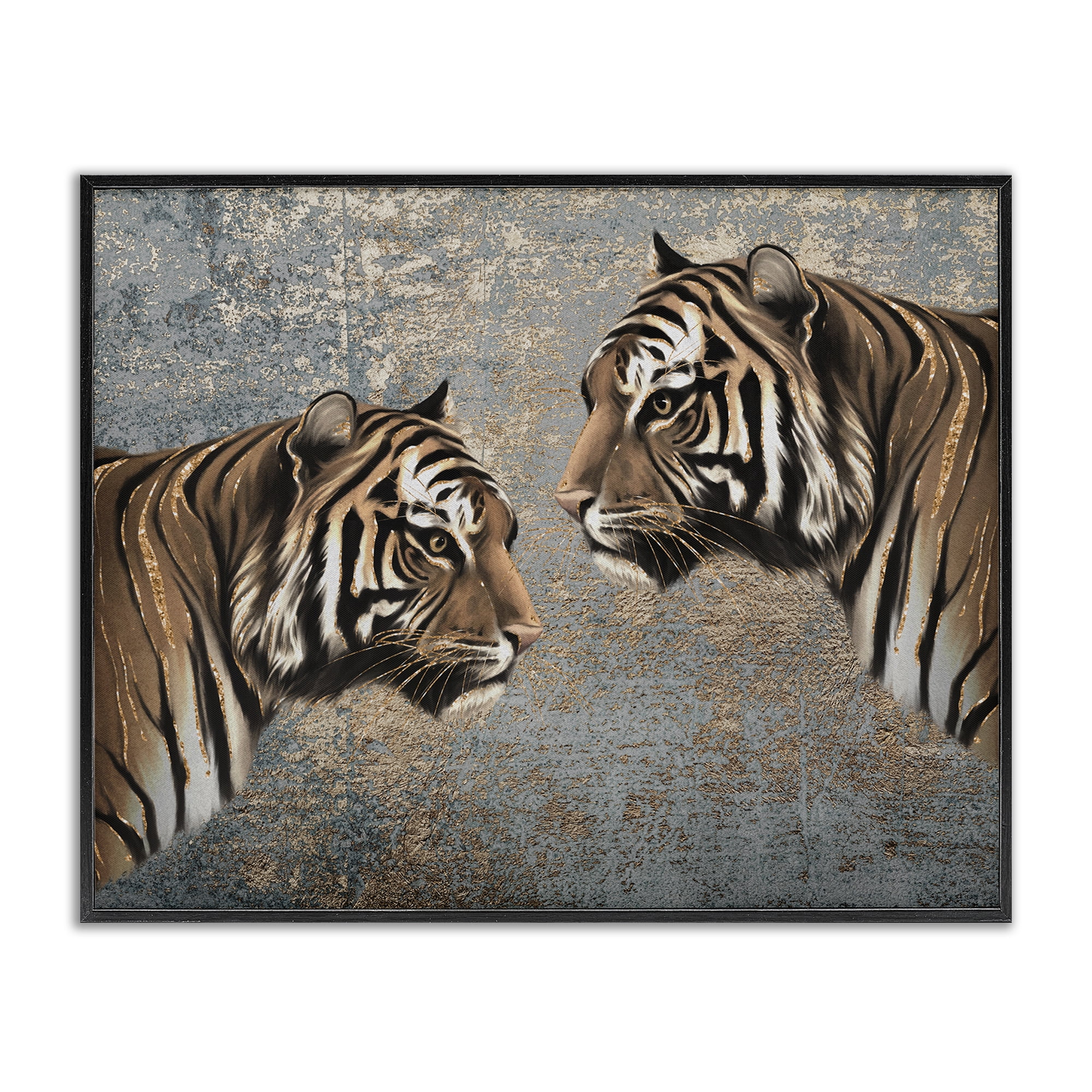Stupell Industries Mirrored Tiger Duo Animals Painting Black Framed Art Print Wall Art, 14 x 11