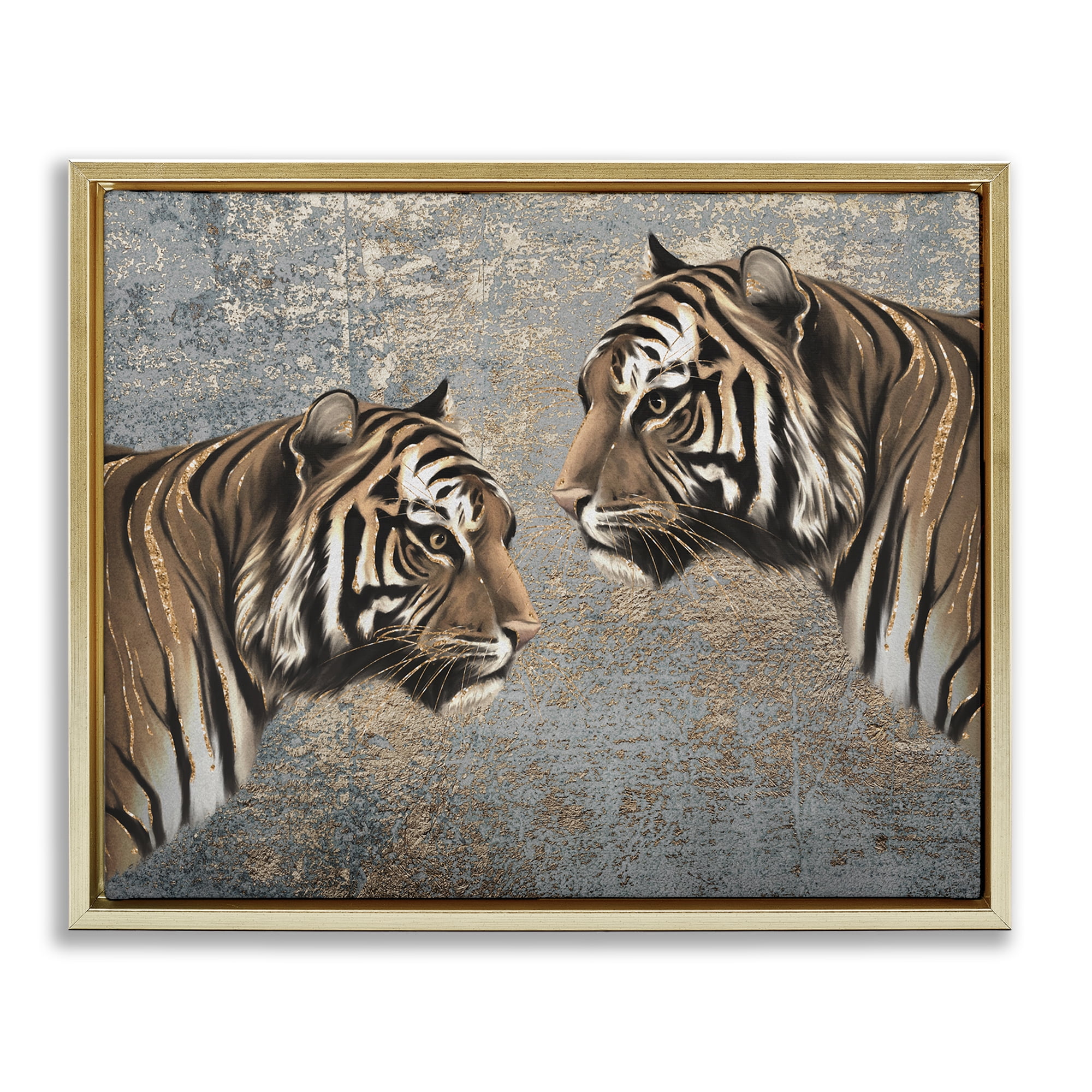 Stupell Industries Mirrored Tiger Duo Animals Painting Gold Floater Framed Canvas Art Print Wall Art, 31 x 25