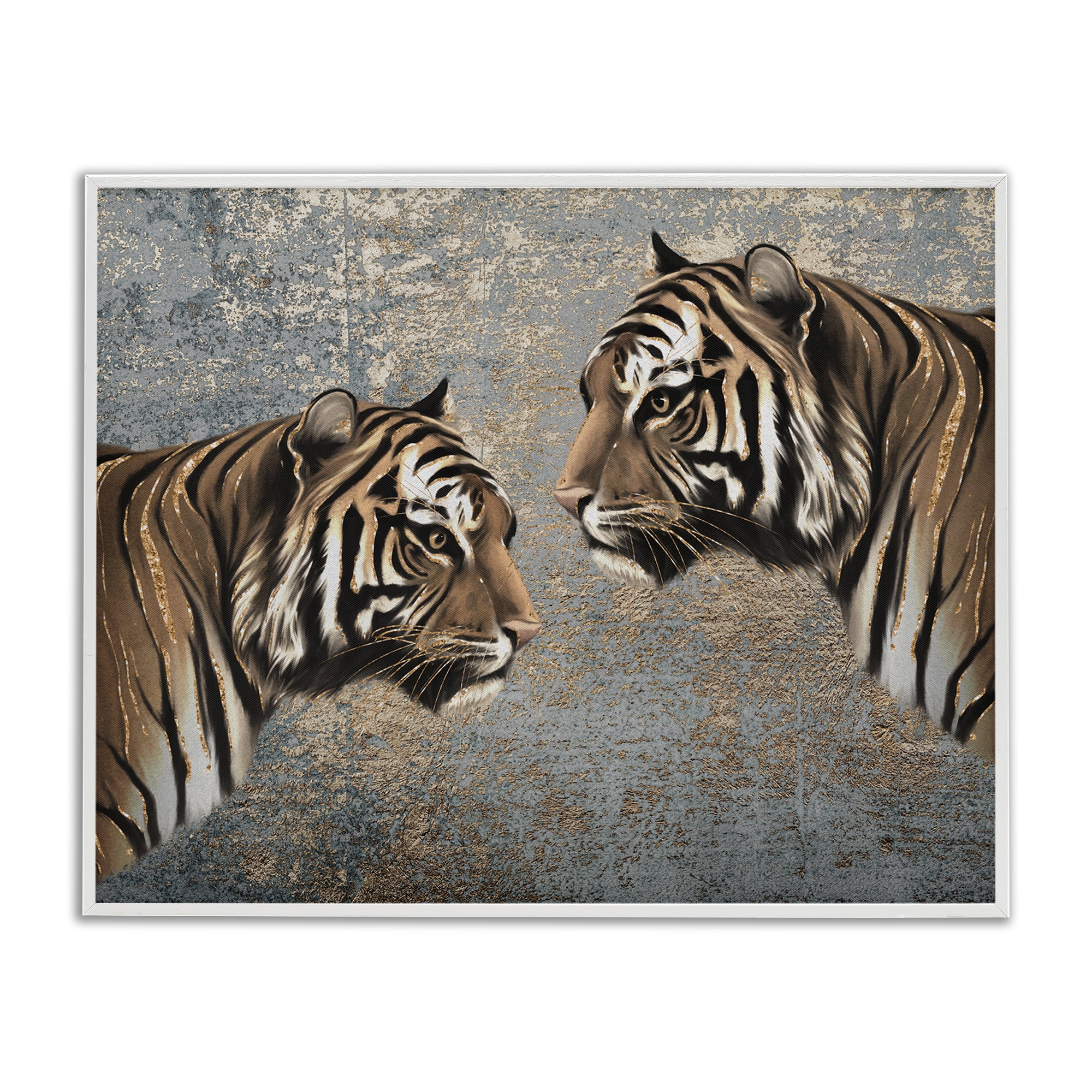 Stupell Industries Mirrored Tiger Duo Animals Painting White Framed Art Print Wall Art, 20 x 16