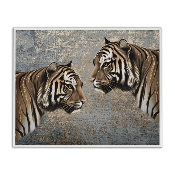 Stupell Industries Mirrored Tiger Duo Animals Painting White Framed Art Print Wall Art, 30 x 24