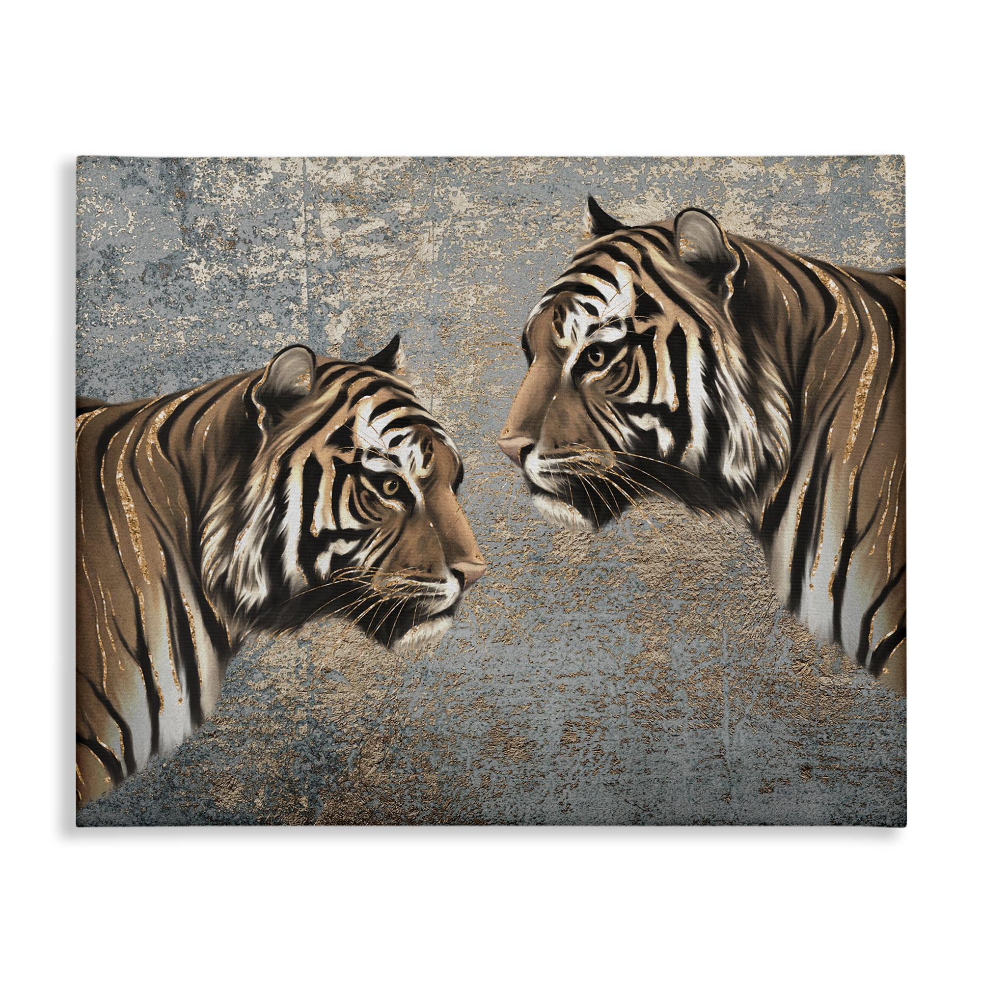Stupell Industries Mirrored Tiger Duo Animals Painting Wrapped Canvas Art Print Wall Art, 30 x 24