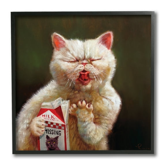 Stupell Industries Missing Cat Milk Box Sour Face Family Pet Black Framed Wall Art, 12 x 12, Design by Lucia Heffernan