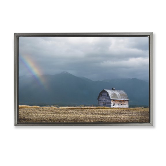 Stupell Industries Mission Mountain Barn Rainbow Gray Framed Floater Canvas Wall Art, design by Annie Bailey Art