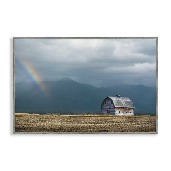 Stupell Industries Mission Mountain Barn Rainbow Gray Framed Giclee Art, design by Annie Bailey Art