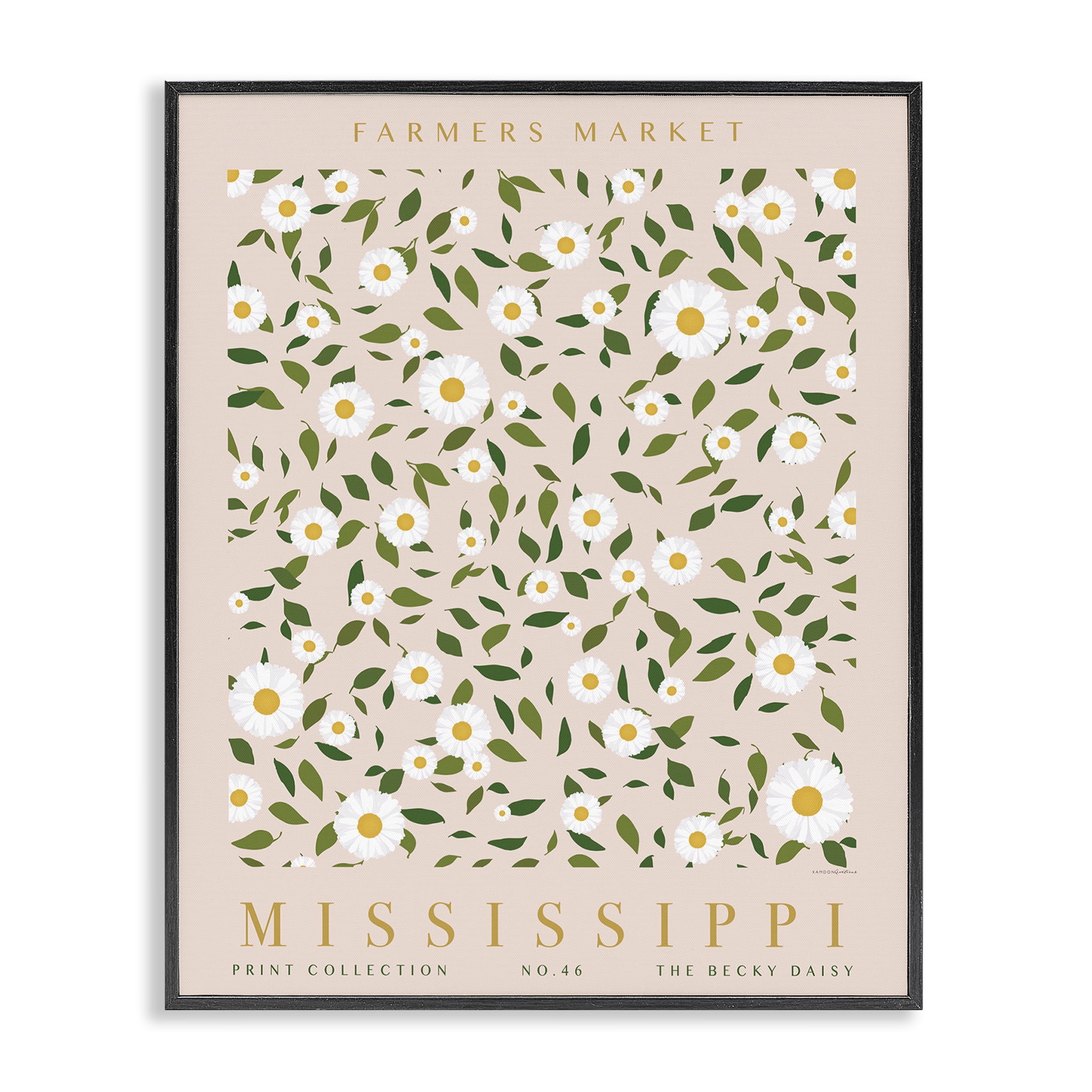 Stupell Industries Mississippi Daisy Pattern Typography Painting Black Framed Art Print Wall Art, 16 x 20