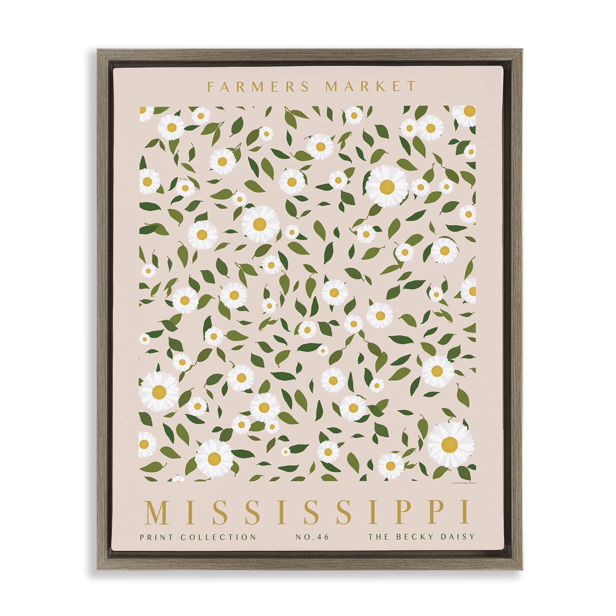 Stupell Industries Mississippi Daisy Pattern Typography Painting Brown Floater Framed Art Print Wall Art, 25 x 31
