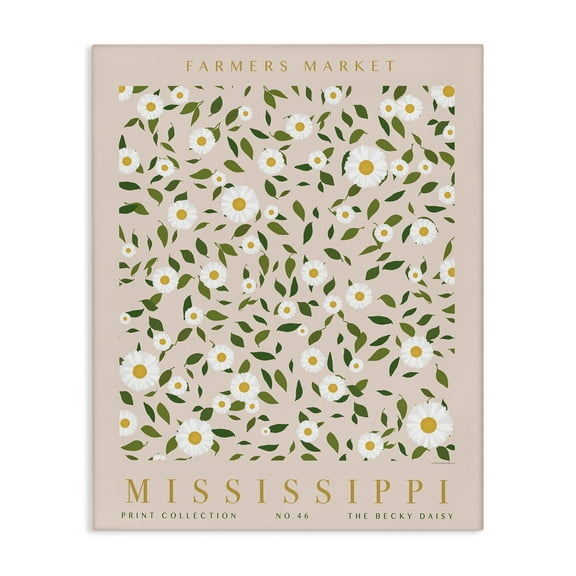 Stupell Industries Mississippi Daisy Pattern Typography Painting Gallery Wrapped Canvas Art Print Wall Art, 16 x 20