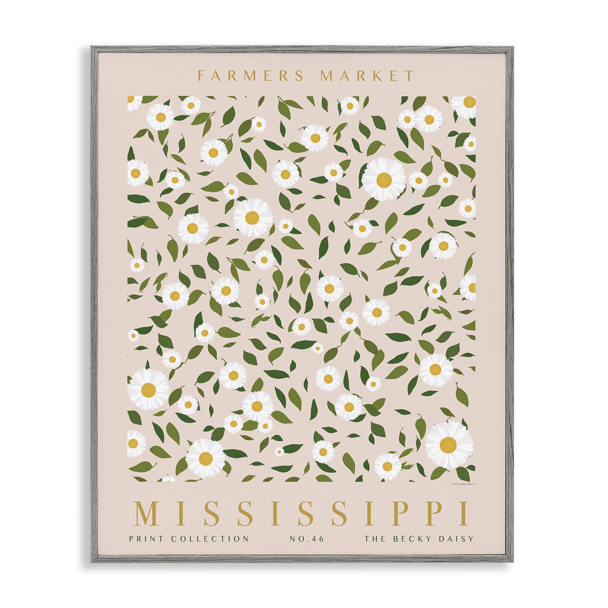 Stupell Industries Mississippi Daisy Pattern Typography Painting Gray Framed Art Print Wall Art, 16 x 20