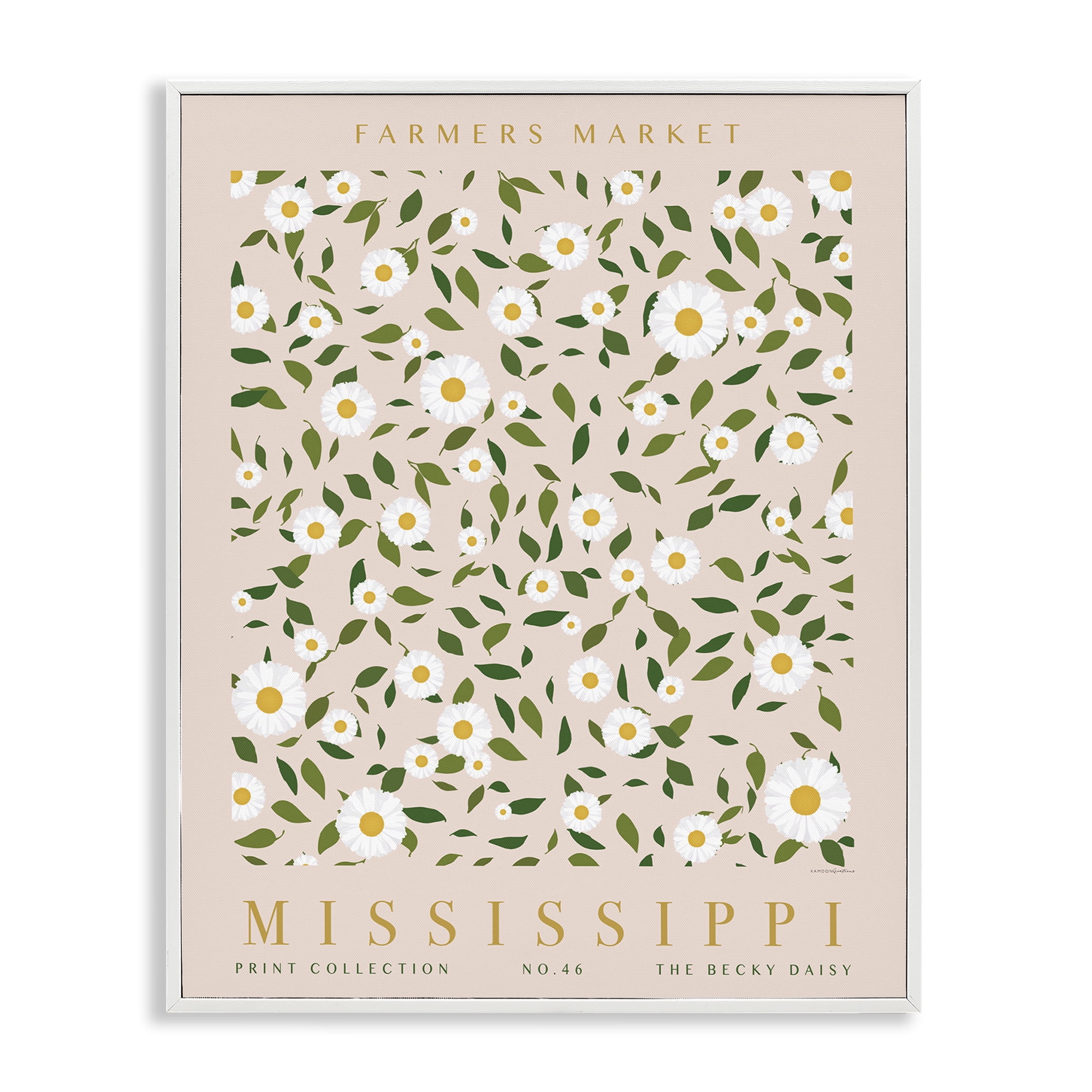 Stupell Industries Mississippi Daisy Pattern Typography Painting White Framed Art Print Wall Art, 16 x 20