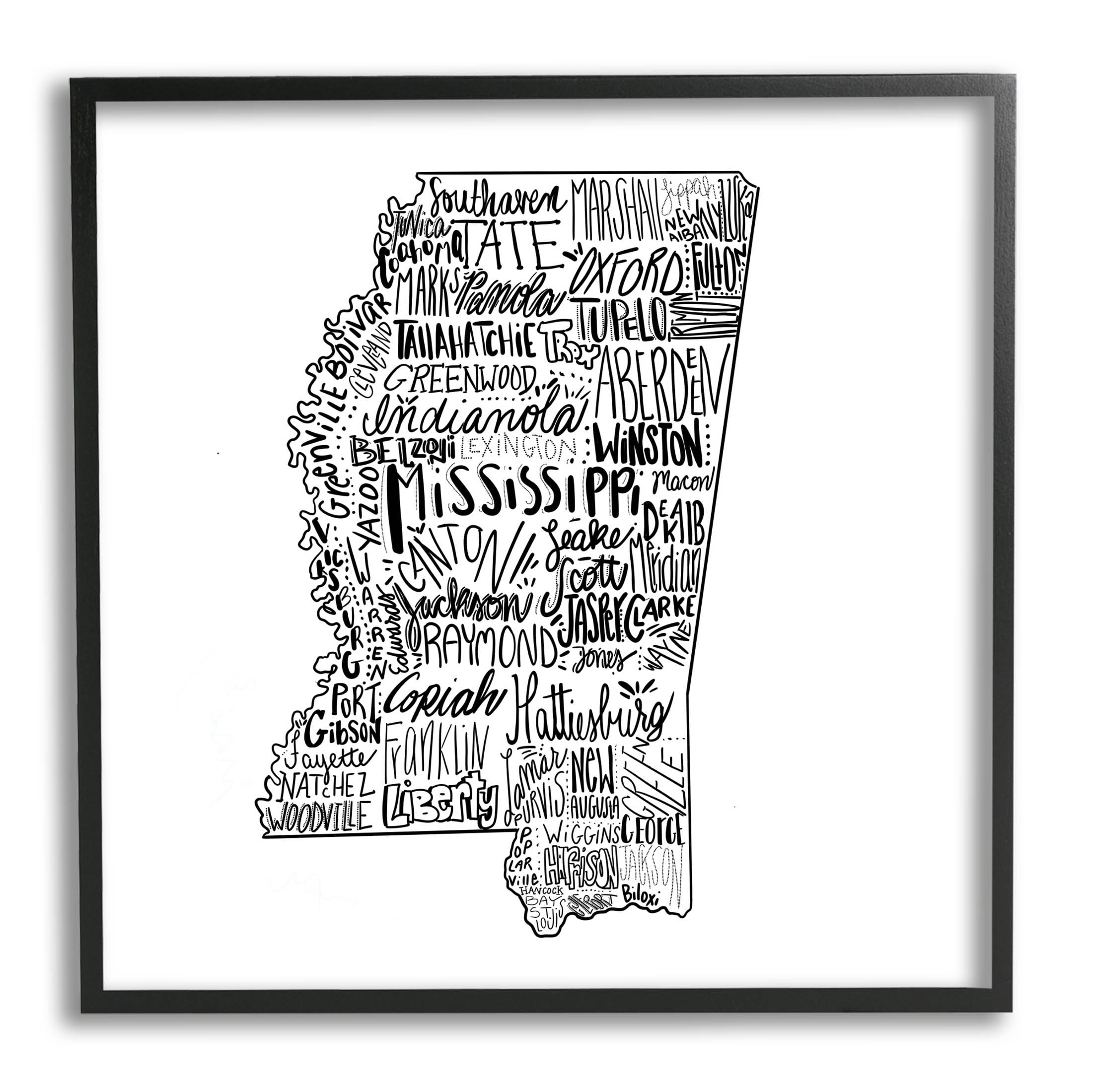 Mississippi Typography Black Framed Rustic Wood Wall Art