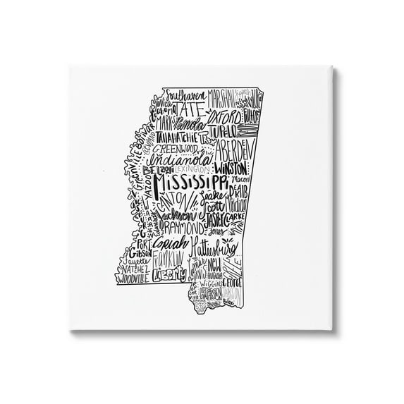 Stupell Industries Mississippi Typography Shape State Map Graphic Art Gallery Wrapped Canvas Print Wall Art, Design by The Saturday Evening Post