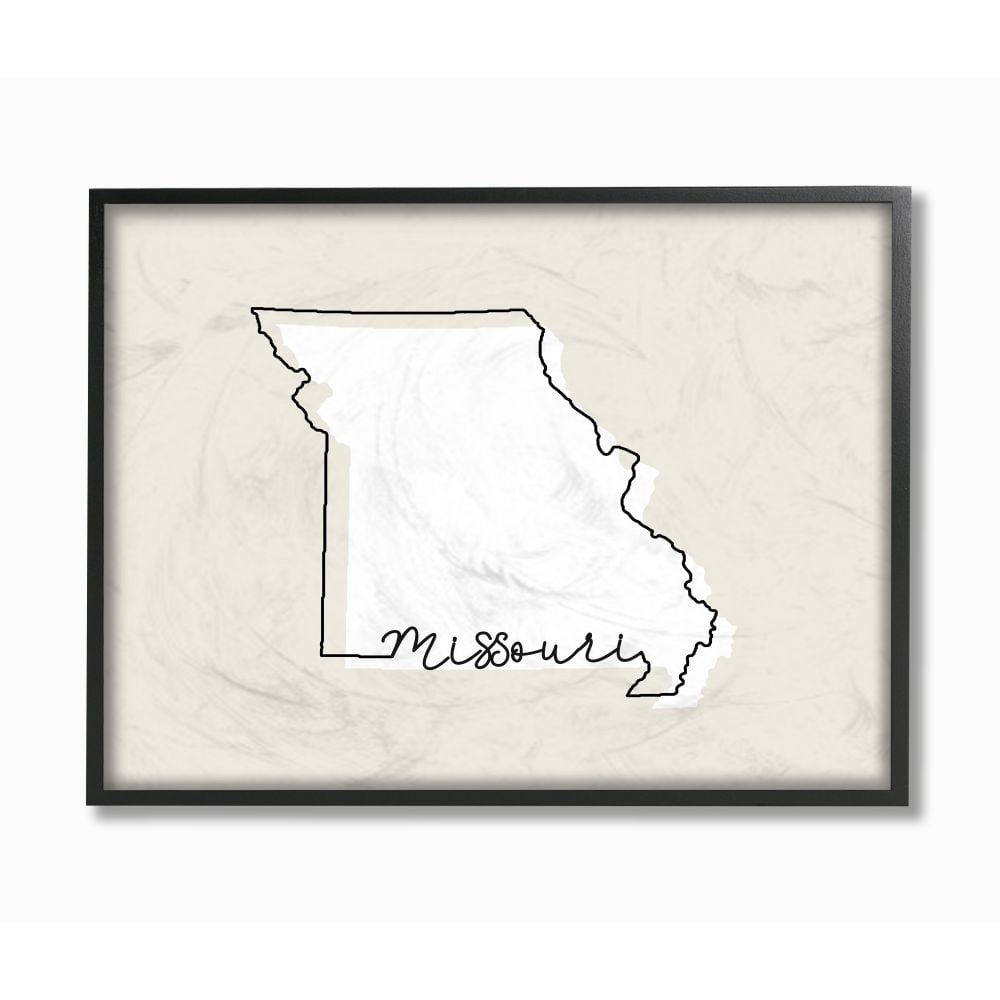 Stupell Industries Missouri Home State Map Neutral Print Design Framed Giclee Texturized Art by Daphne Polselli