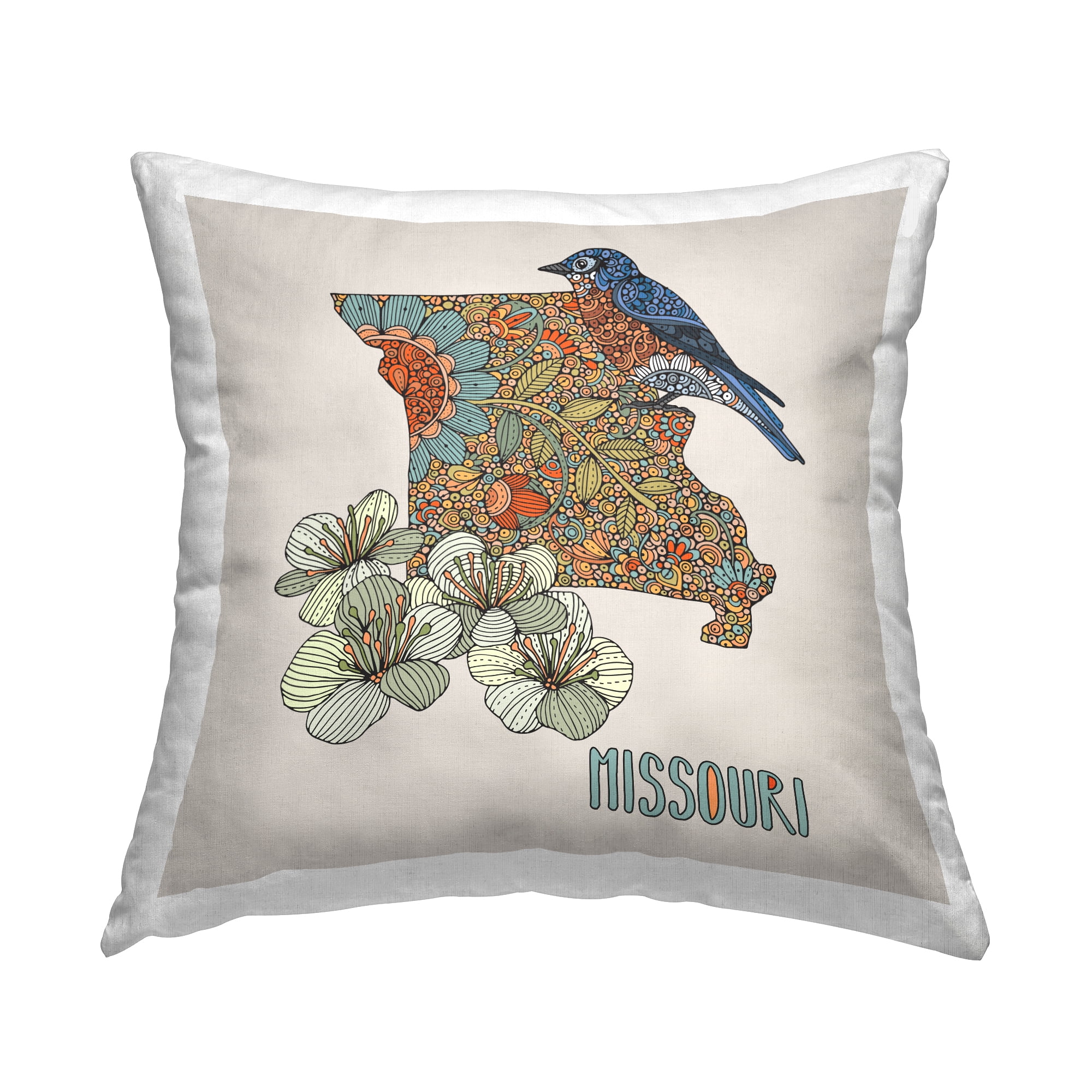 Stupell Industries Missouri State Flower & Bird Square Decorative Printed Throw Pillow, 18 x 18,