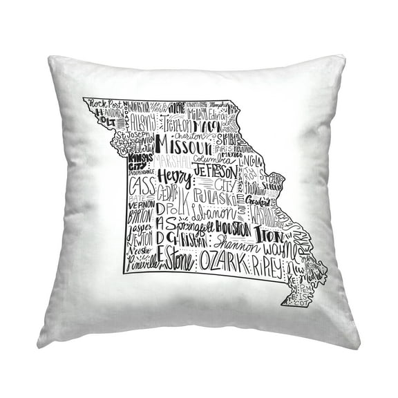 Stupell Industries Missouri State Shape Typography Cities Map Design by Saturday Evening Post Throw Pillow