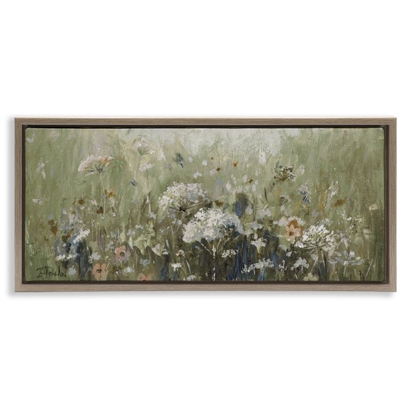 Stupell Industries Traditional Mistful Summer Meadow Scene Brown Floating Frame Canvas Art, 31 x 14, by Patricia Pinto