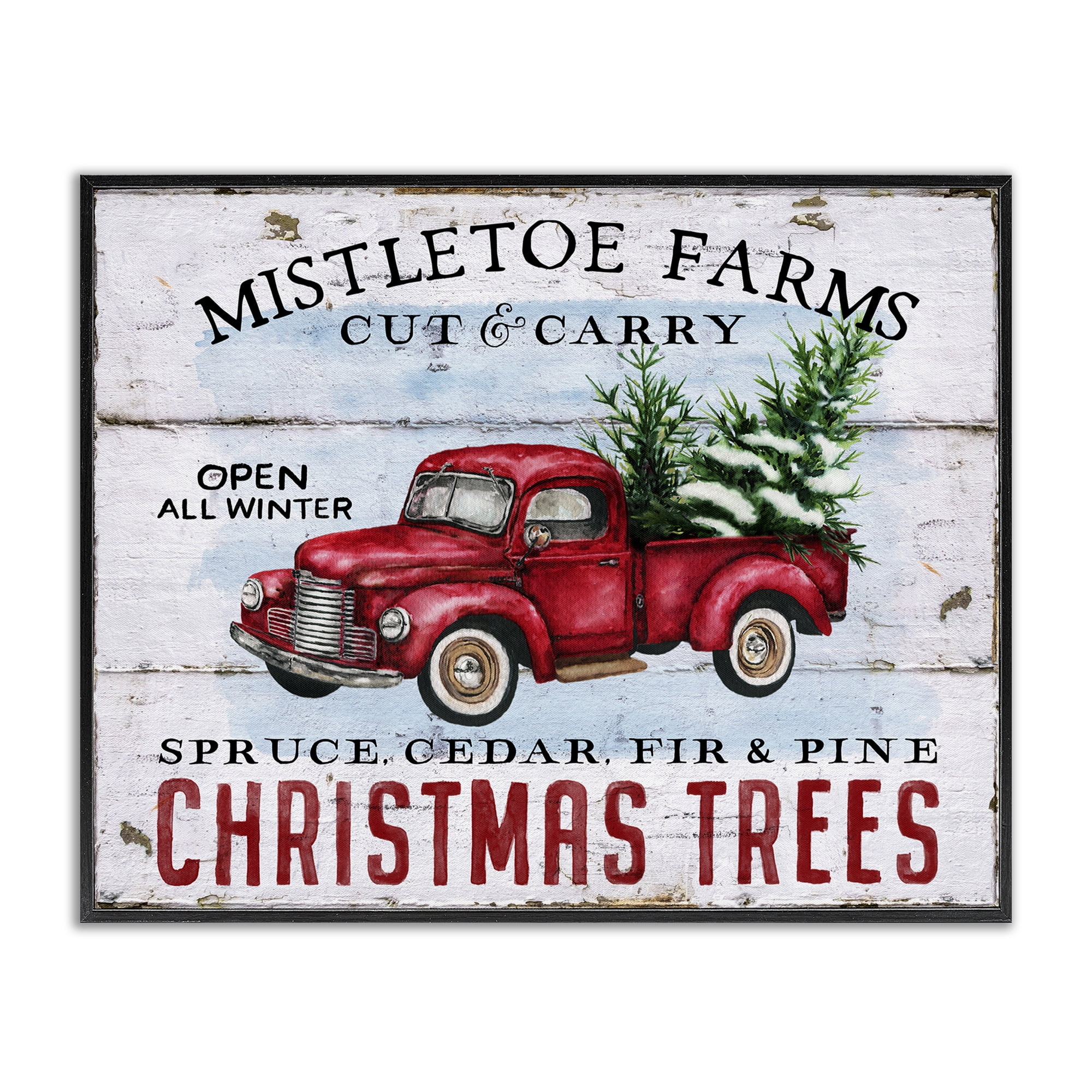 Stupell Industries Mistletoe Farm Trees Holiday Painting Black Framed Art Prints Wall Art, 30 x 24
