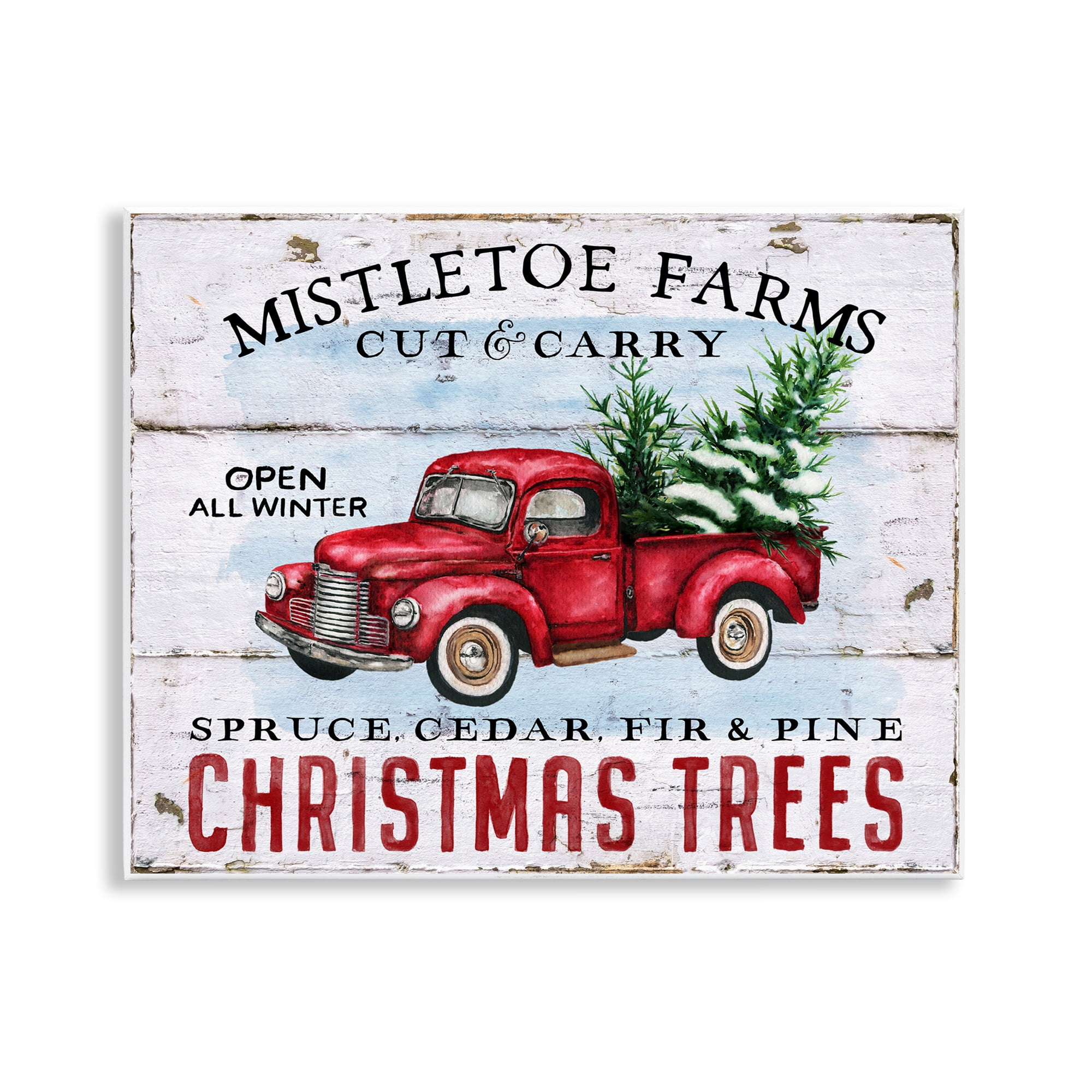 Stupell Industries Mistletoe Farm Trees Holiday Painting Unframed Art Prints Wall Art, 14 x 11