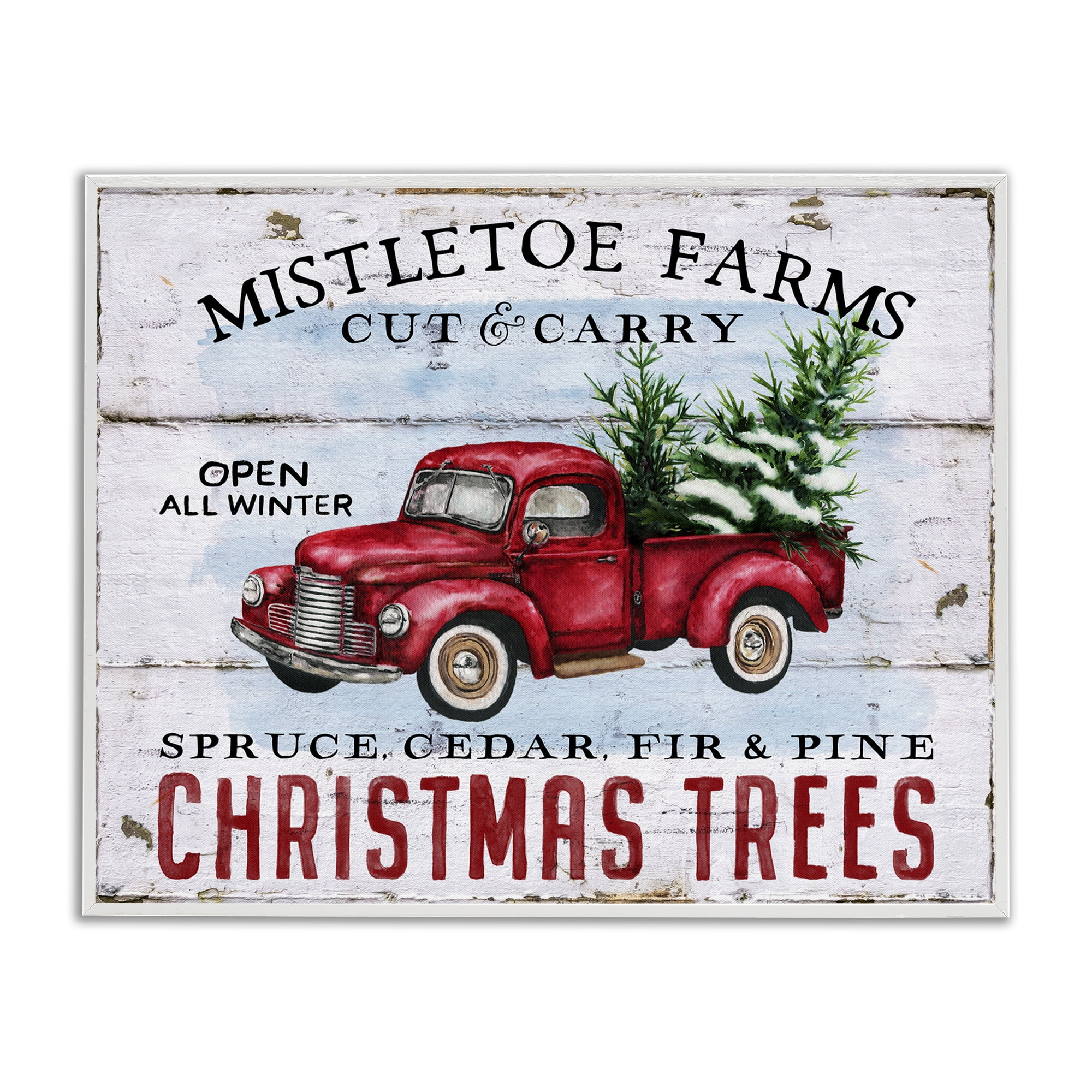 Stupell Industries Mistletoe Farm Trees Holiday Painting White Framed Art Prints Wall Art, 30 x 24