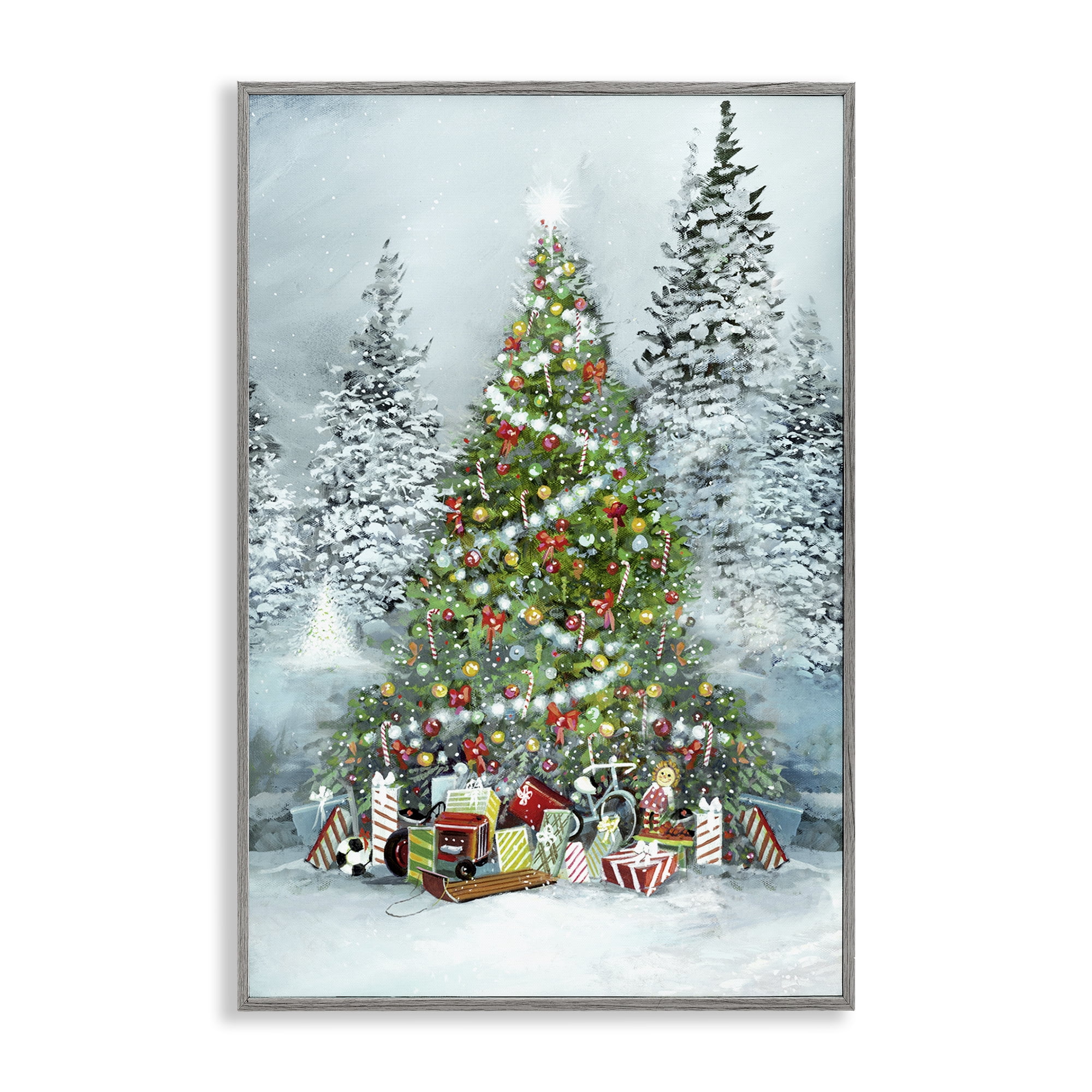 Stupell Industries Mistletoe Kisses Phrase Holiday Painting Gray Framed Art Prints Wall Art, 12 x 18