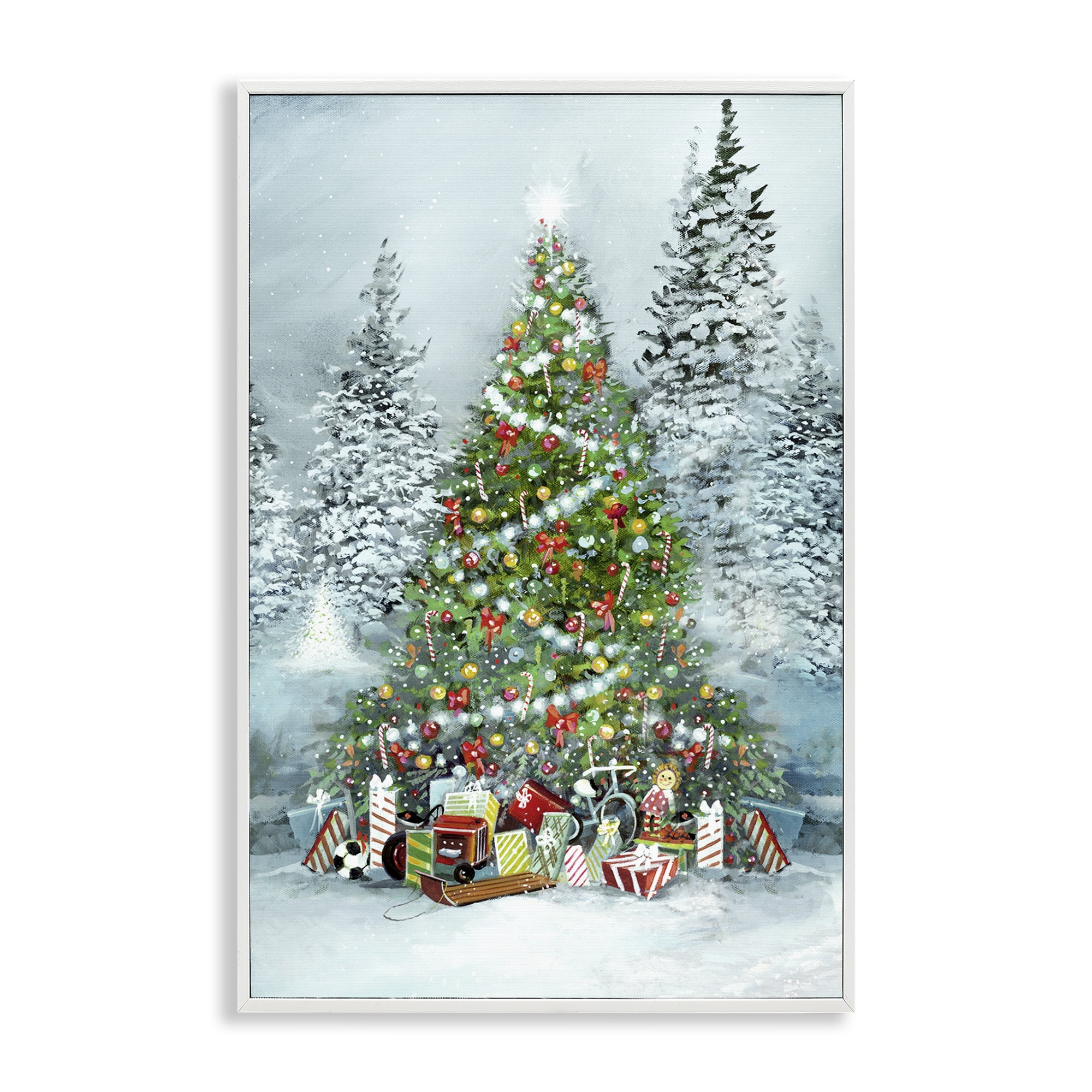Stupell Industries Mistletoe Kisses Phrase Holiday Painting White Framed Art Prints Wall Art, 12 x 18