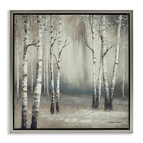 Misty Birch Tree Forest Landscape Gray Floating Frame Canvas Art, 25 x 25, Made In USA