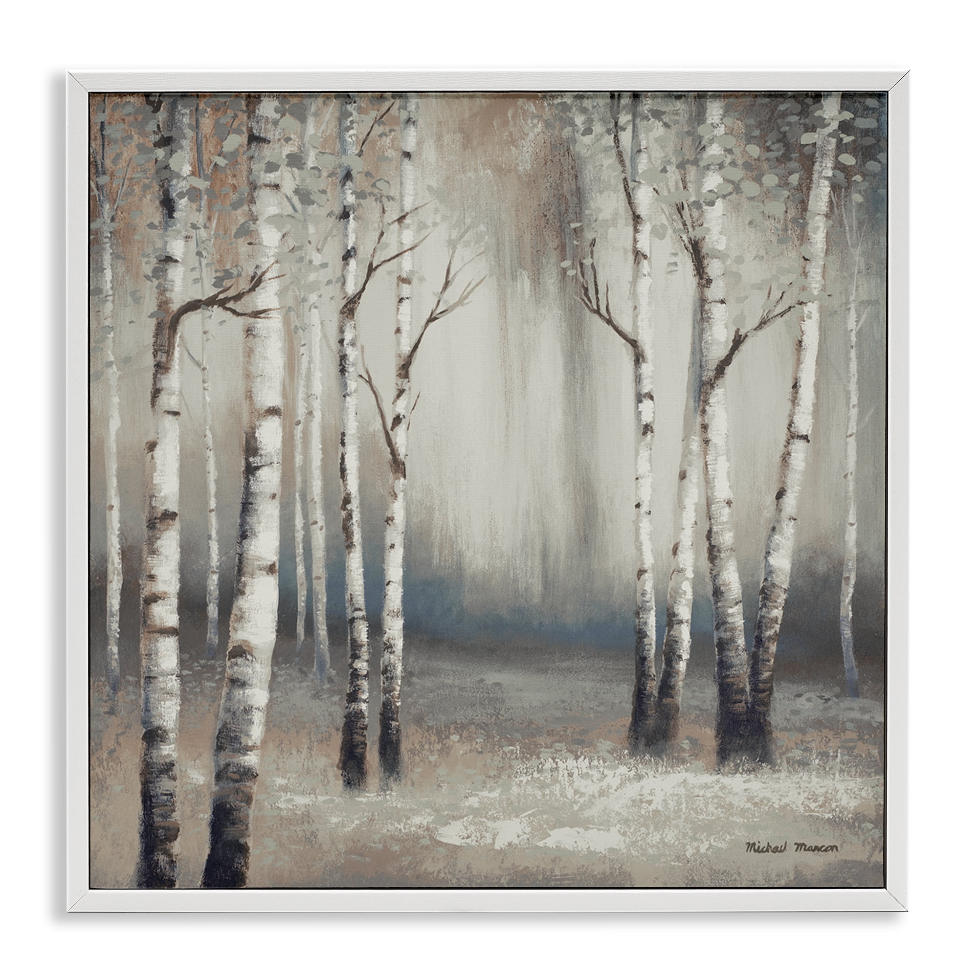 Misty Birch Tree Forest Landscape White Framed Giclee Art, 24 x 24
