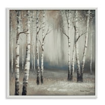 Misty Birch Tree Forest Landscape White Framed Giclee Art, 24 x 24, Made In USA