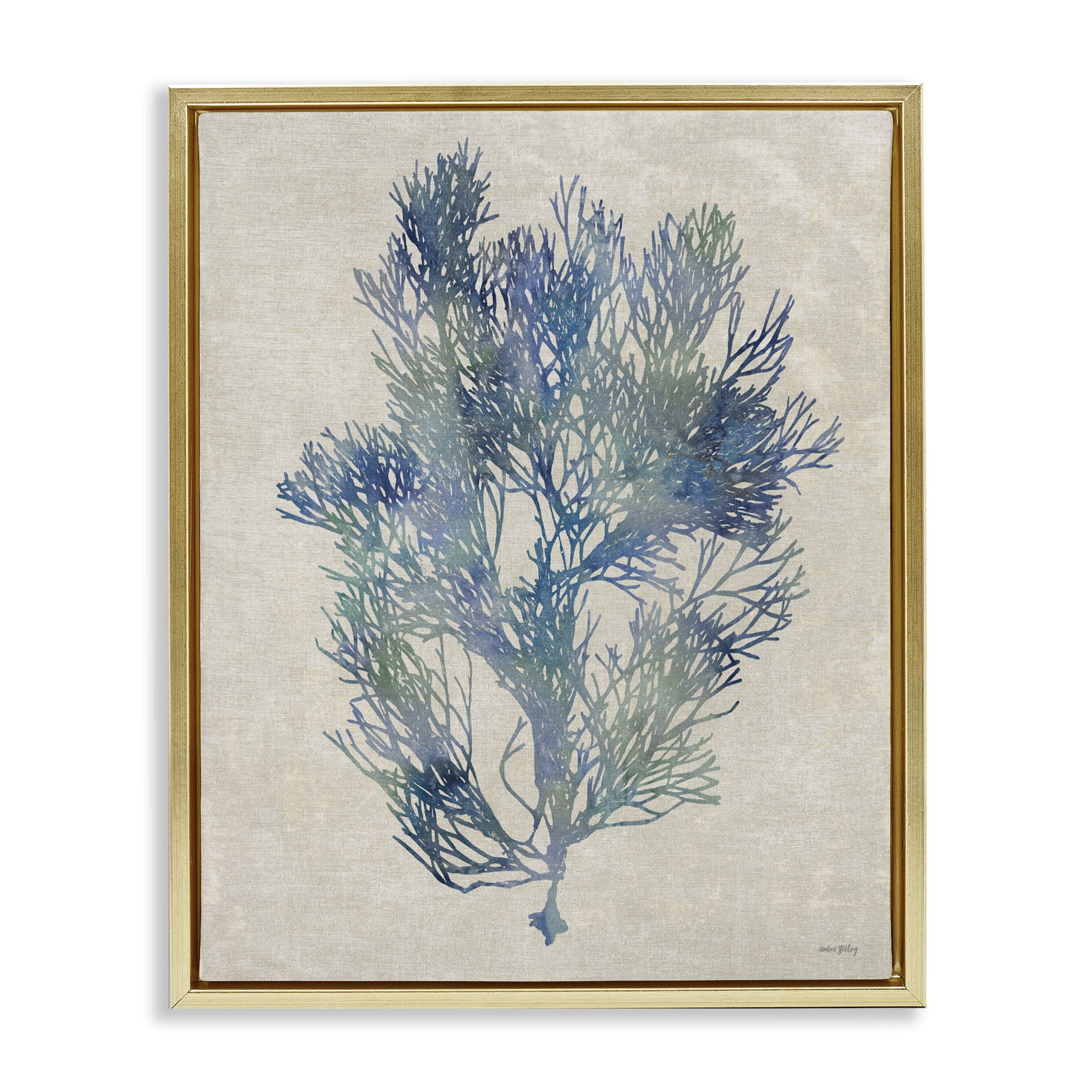 Stupell Industries Misty Blue Coral Study Gold Framed Floater Canvas Wall Art, design by Amber Sterling