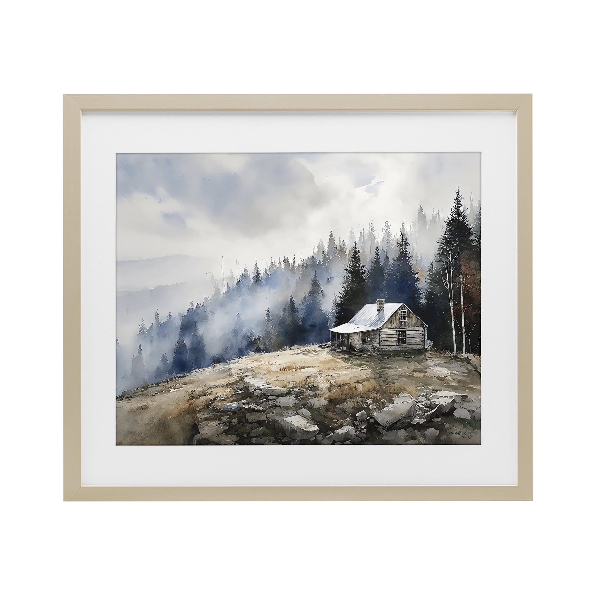 Stupell Industries Misty Cabin on Ridge Birch Framed Print Under Glass, design by Franklyn Gregory