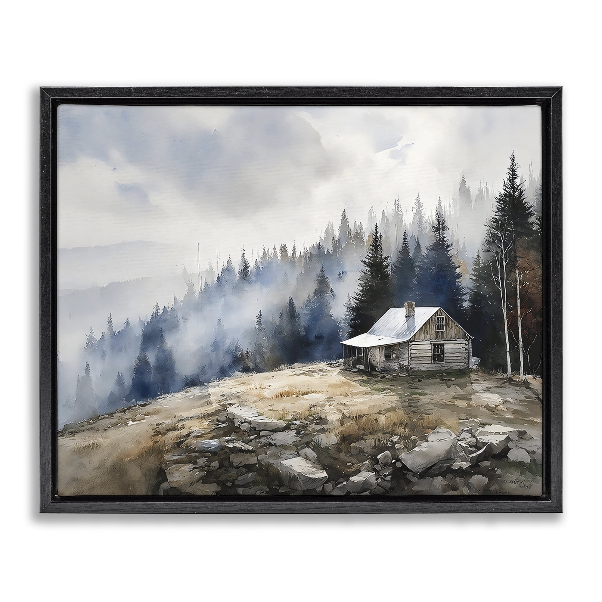 Stupell Industries Misty Cabin on Ridge Black Framed Floater Canvas Wall Art, design by Franklyn Gregory