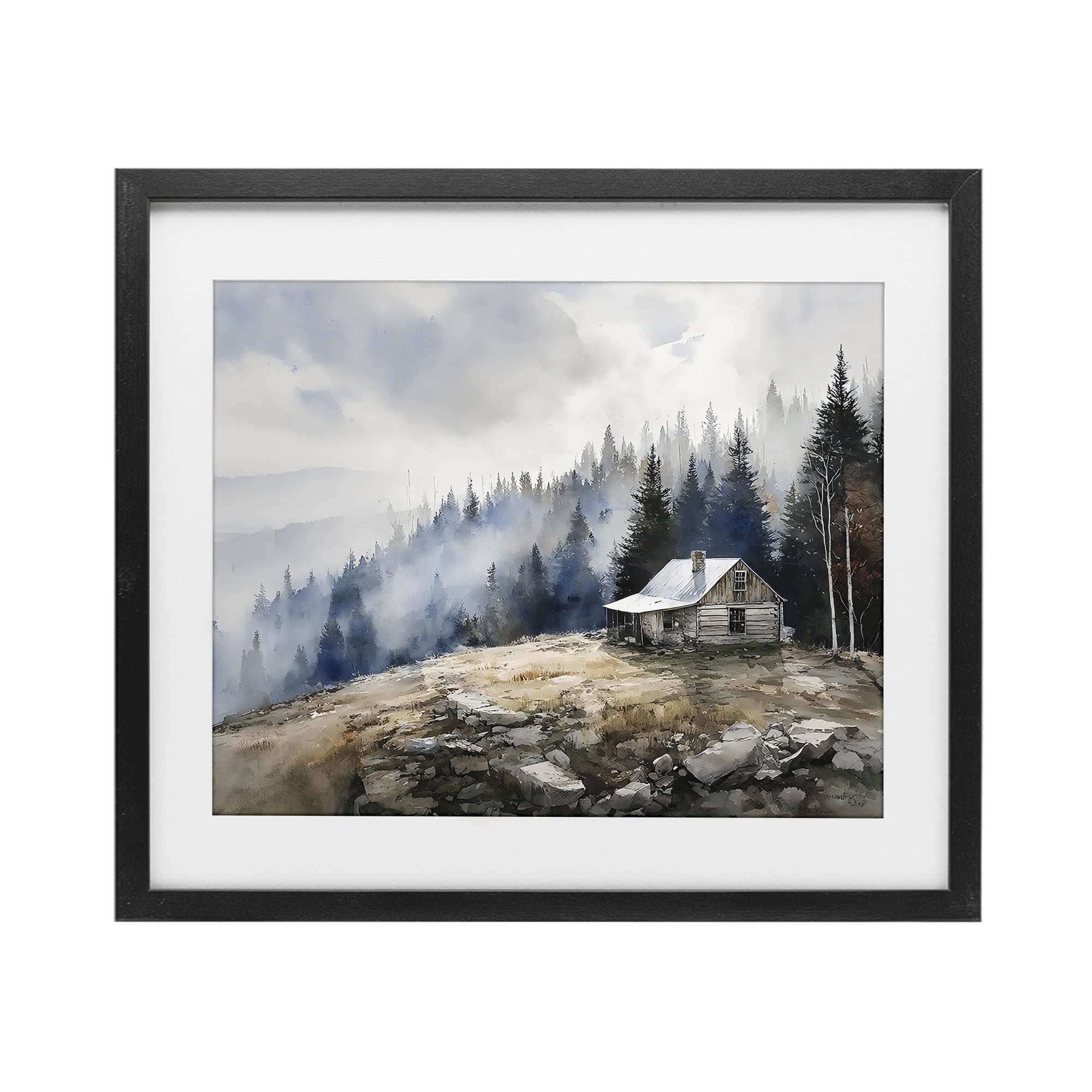Stupell Industries Misty Cabin on Ridge Black Framed Print Under Glass, design by Franklyn Gregory
