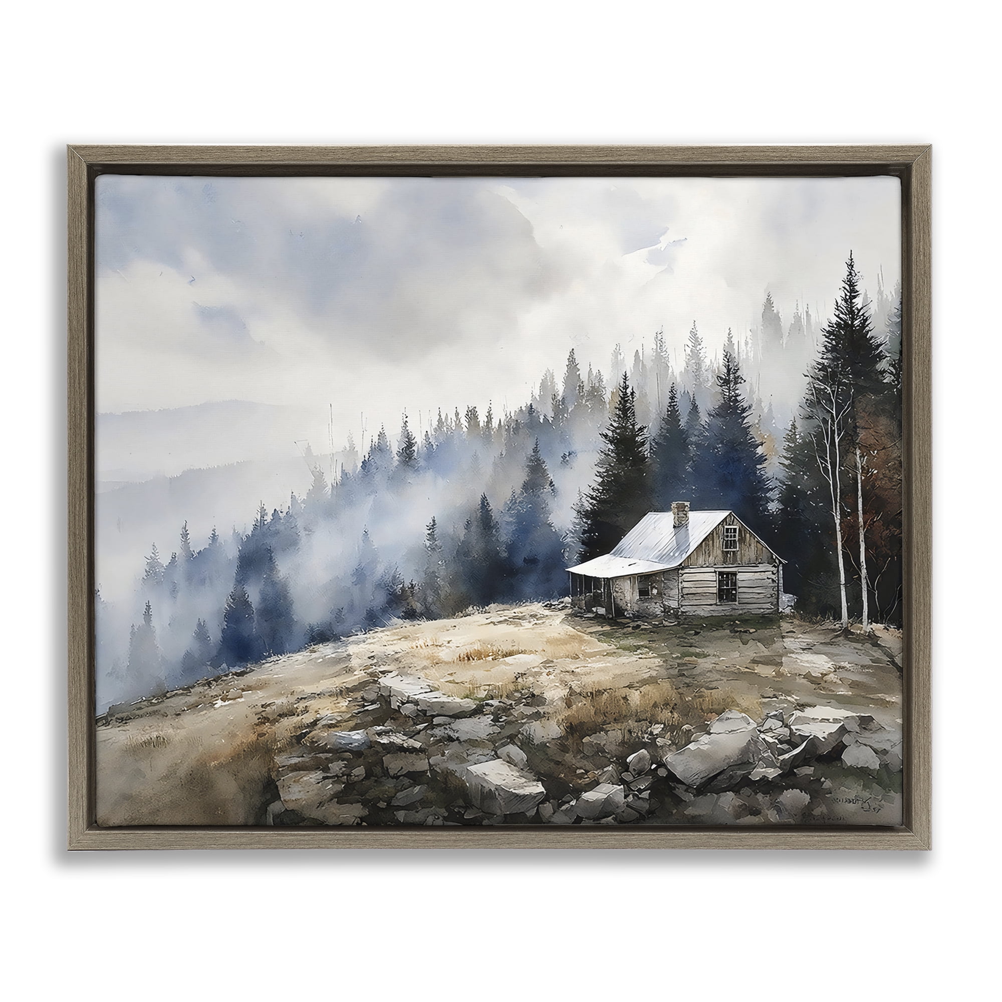 Stupell Industries Misty Cabin on Ridge Brown Framed Floater Canvas Wall Art, design by Franklyn Gregory