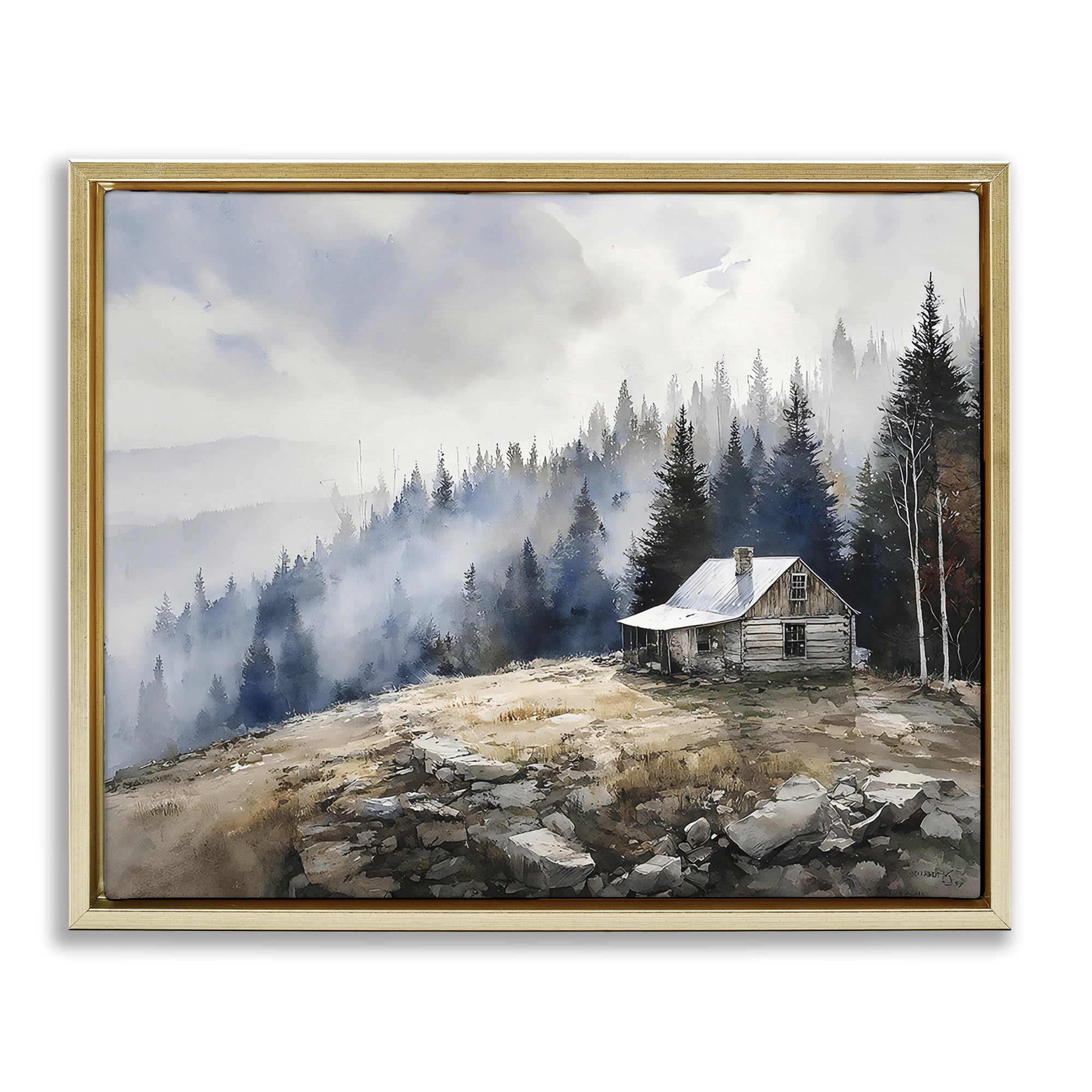 Stupell Industries Misty Cabin on Ridge Gold Framed Floater Canvas Wall Art, design by Franklyn Gregory